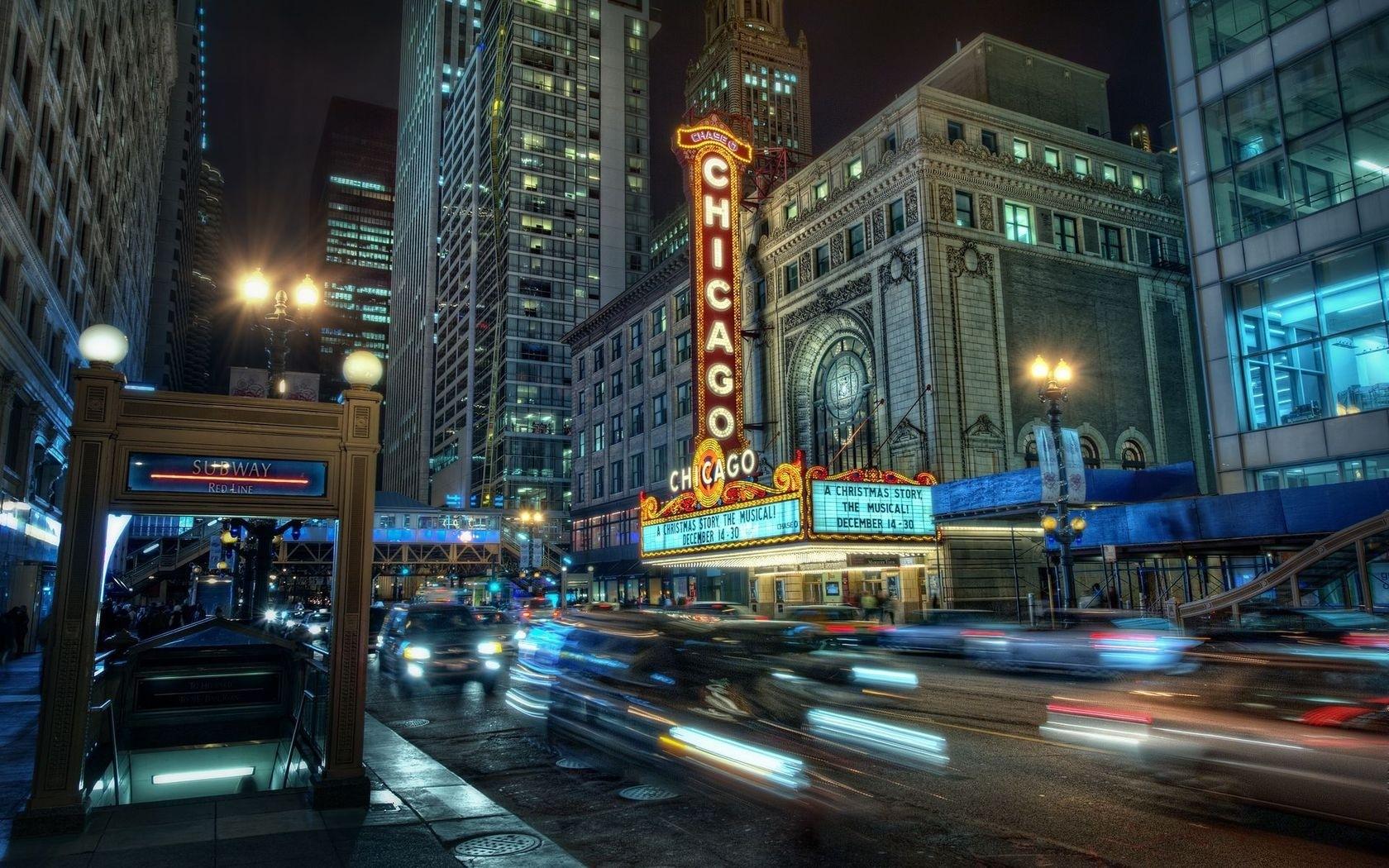 Chicago City Night, Lights, Buildings, Underground Night