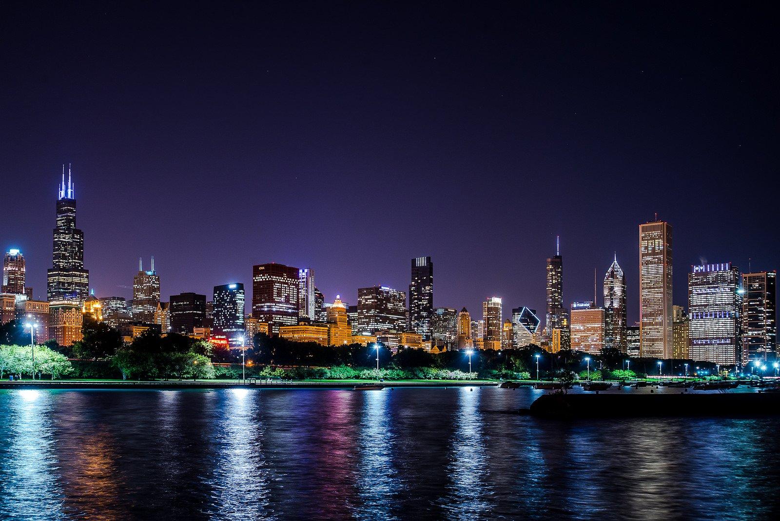 Architecture bridges chicago cities City Francisco Night skyline