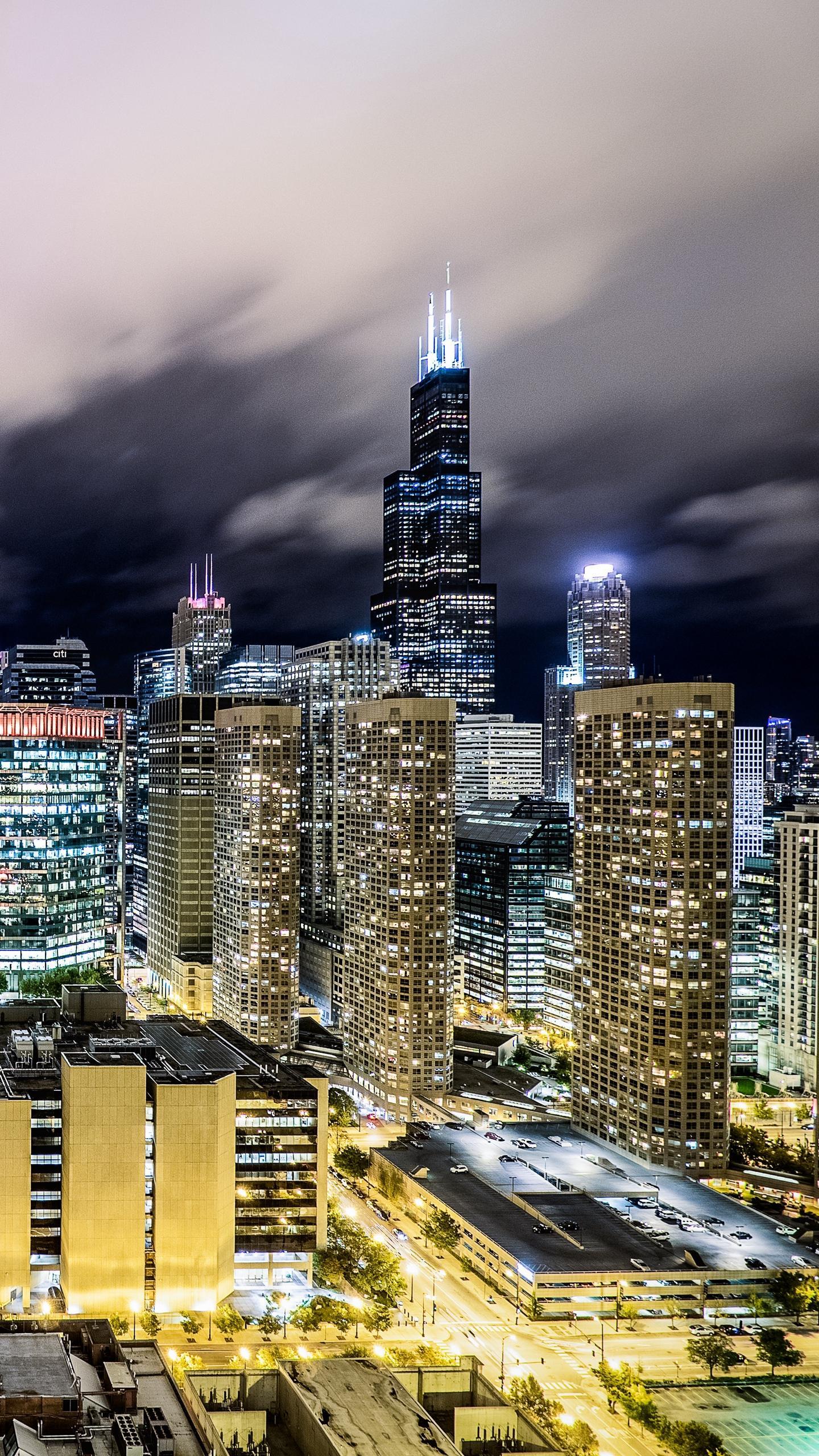 Download wallpaper 1440x2560 chicago, night city, skyscrapers