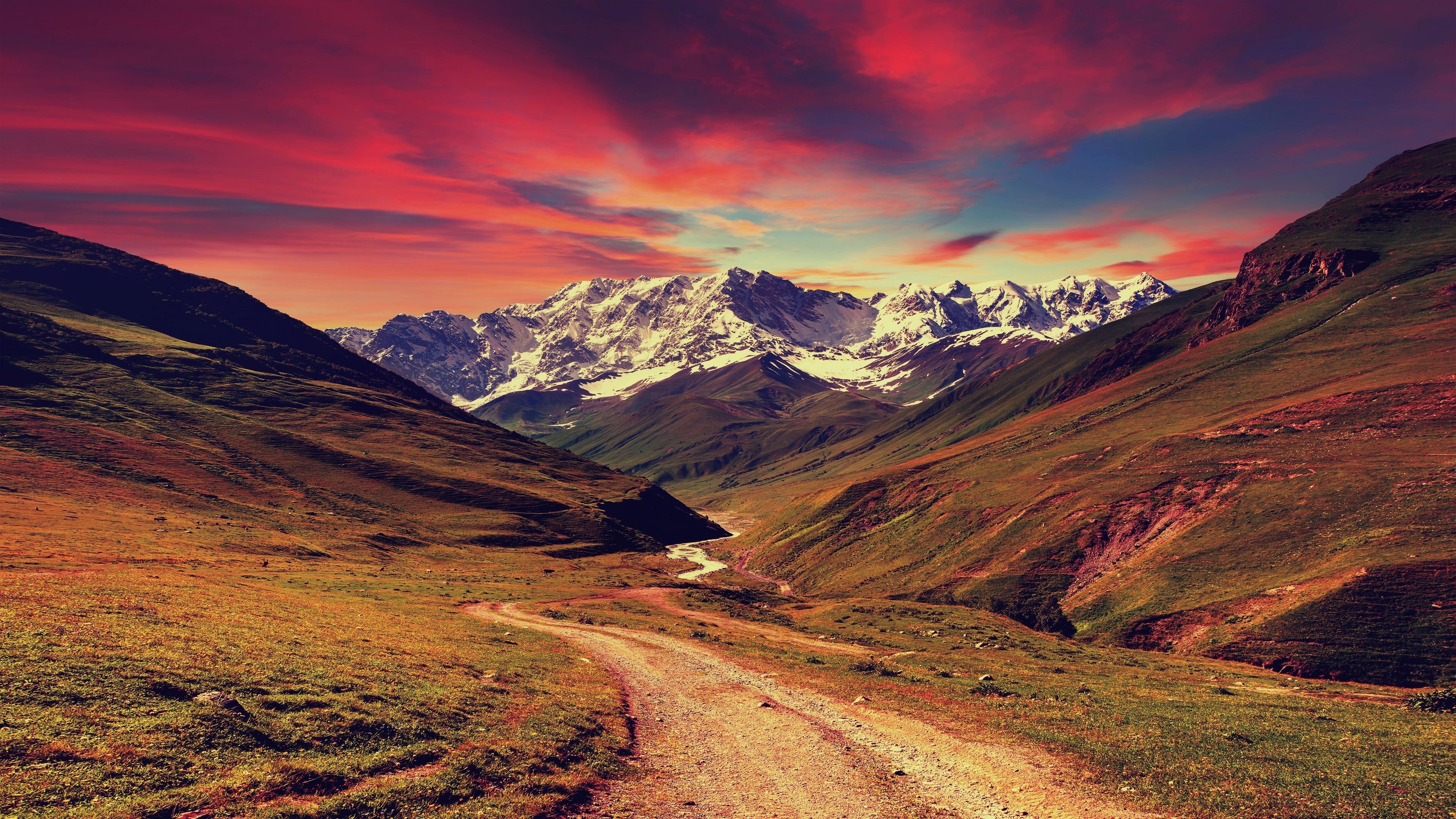 Download 3840x2400 wallpaper mountains, sunset, landscape, 4k