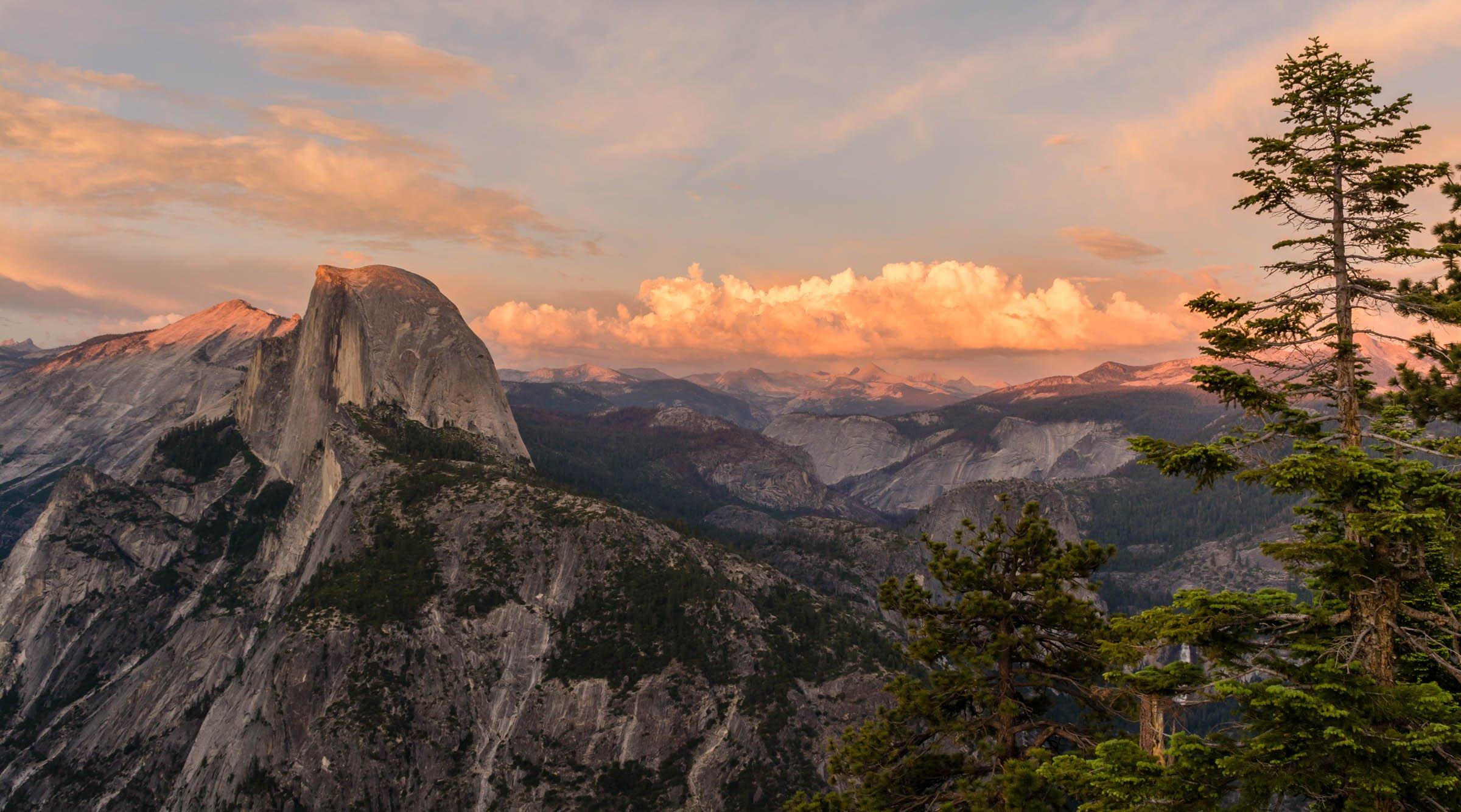 Last Light Of Sunset On Half Dome Yosemite Wallpaper