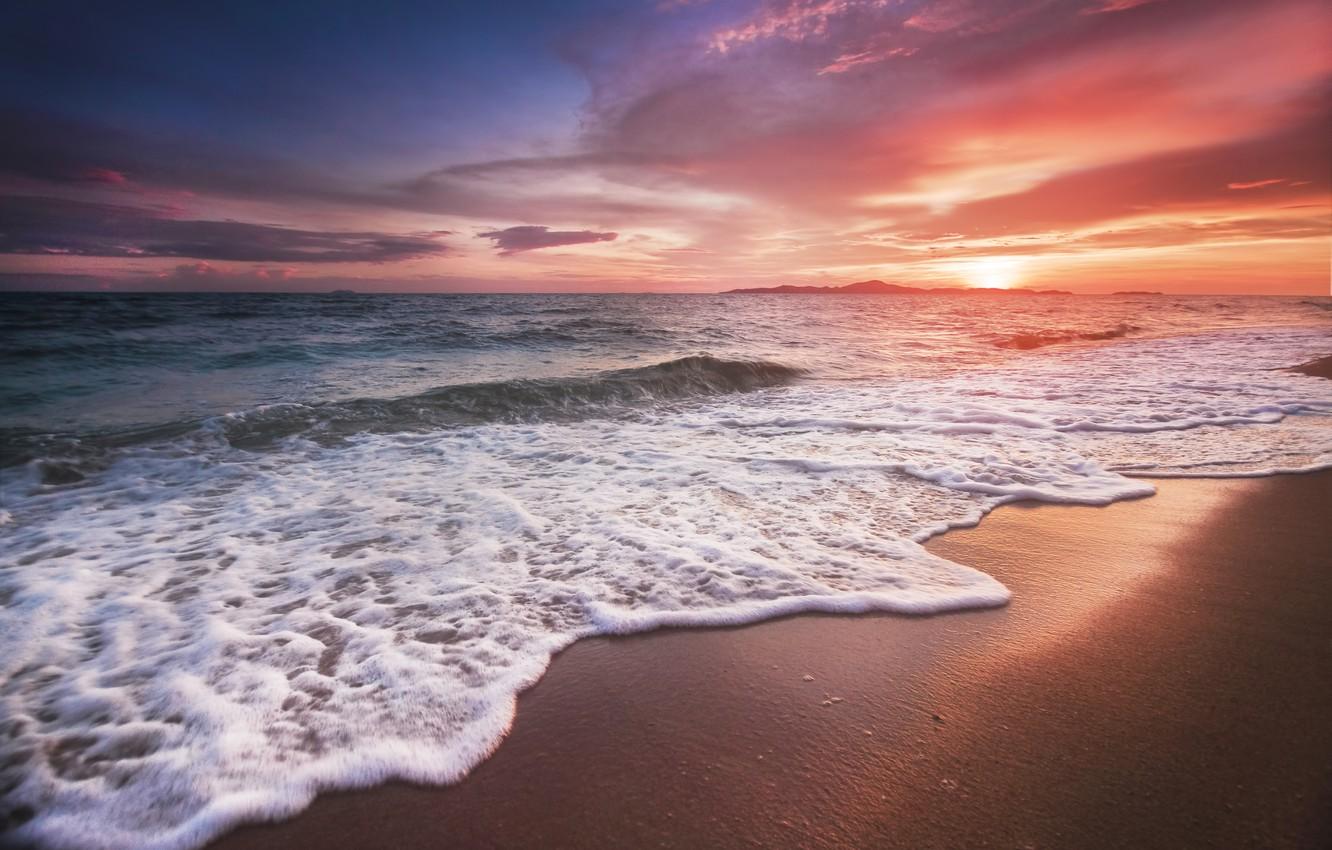 Wallpaper sea, beach, sunset, beach, sea, sunset, pink, seascape