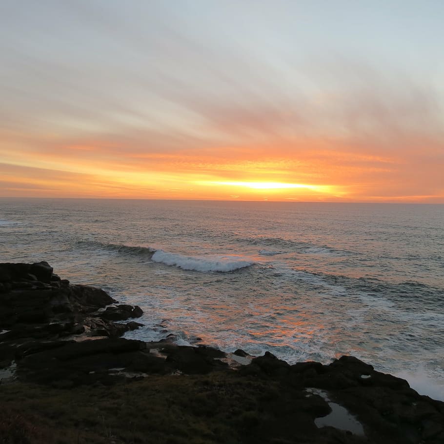 HD wallpaper: ocean, sunset, beach, coast, landscape, seascape