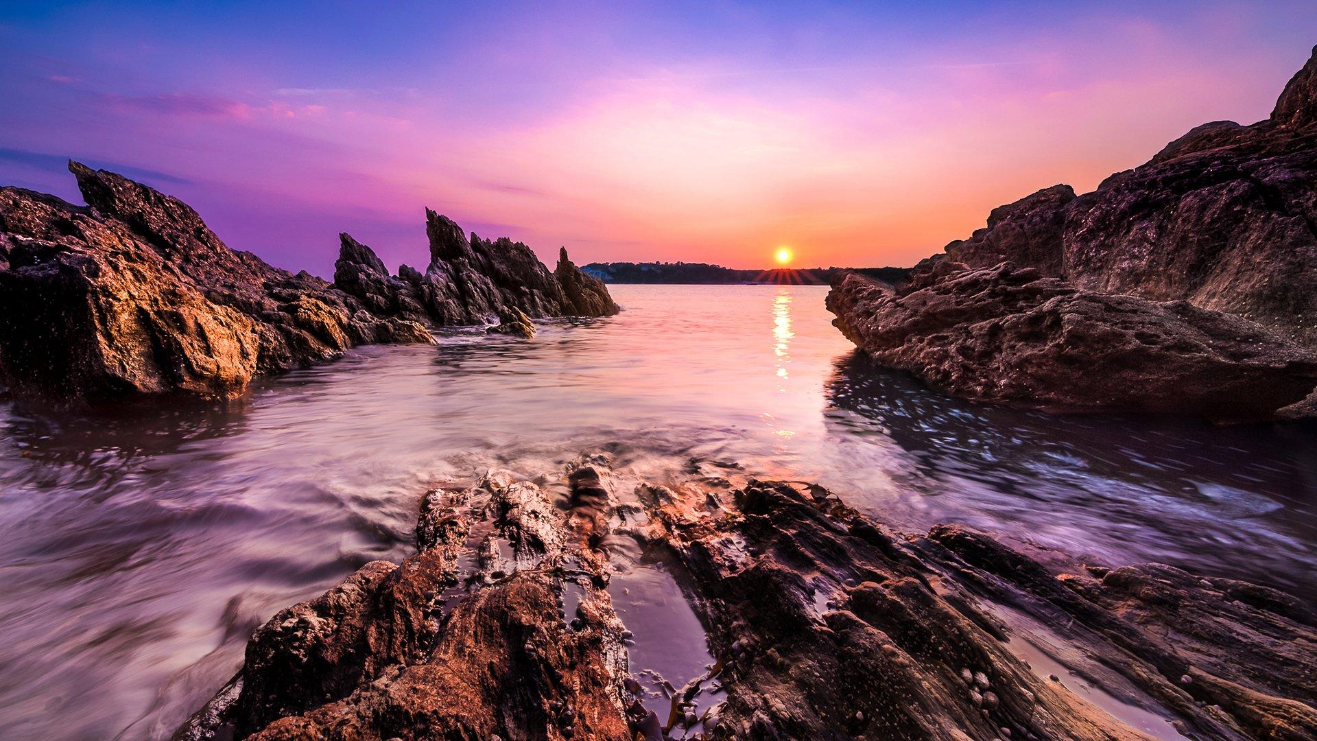 Rocky Ocean Sunset HD Wallpaper. Background Imagex1080