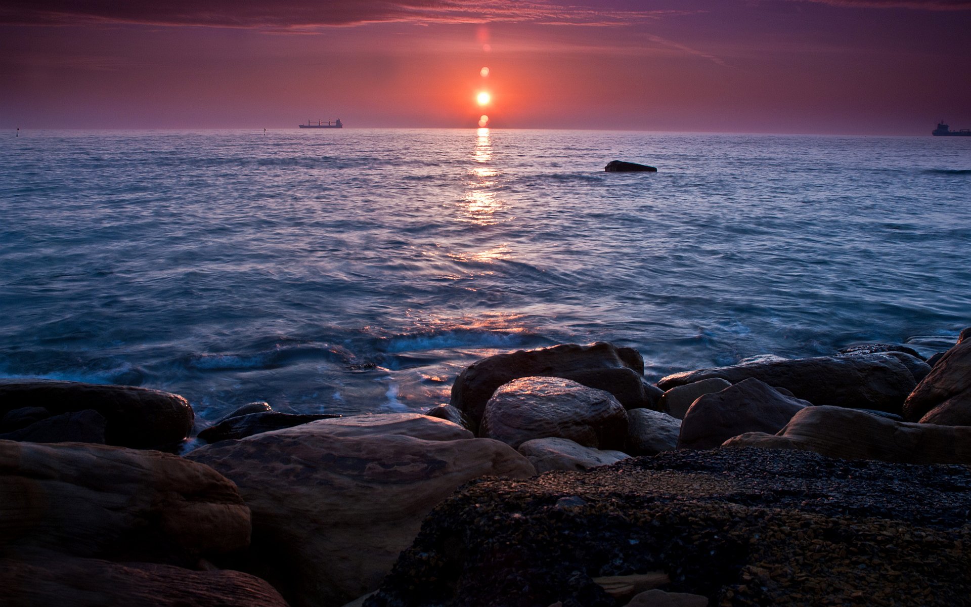 Beach sea sunset -themes.com