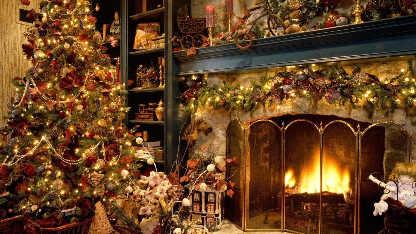 Holiday fireside / Christmas Desktop wallpaper 1366x768