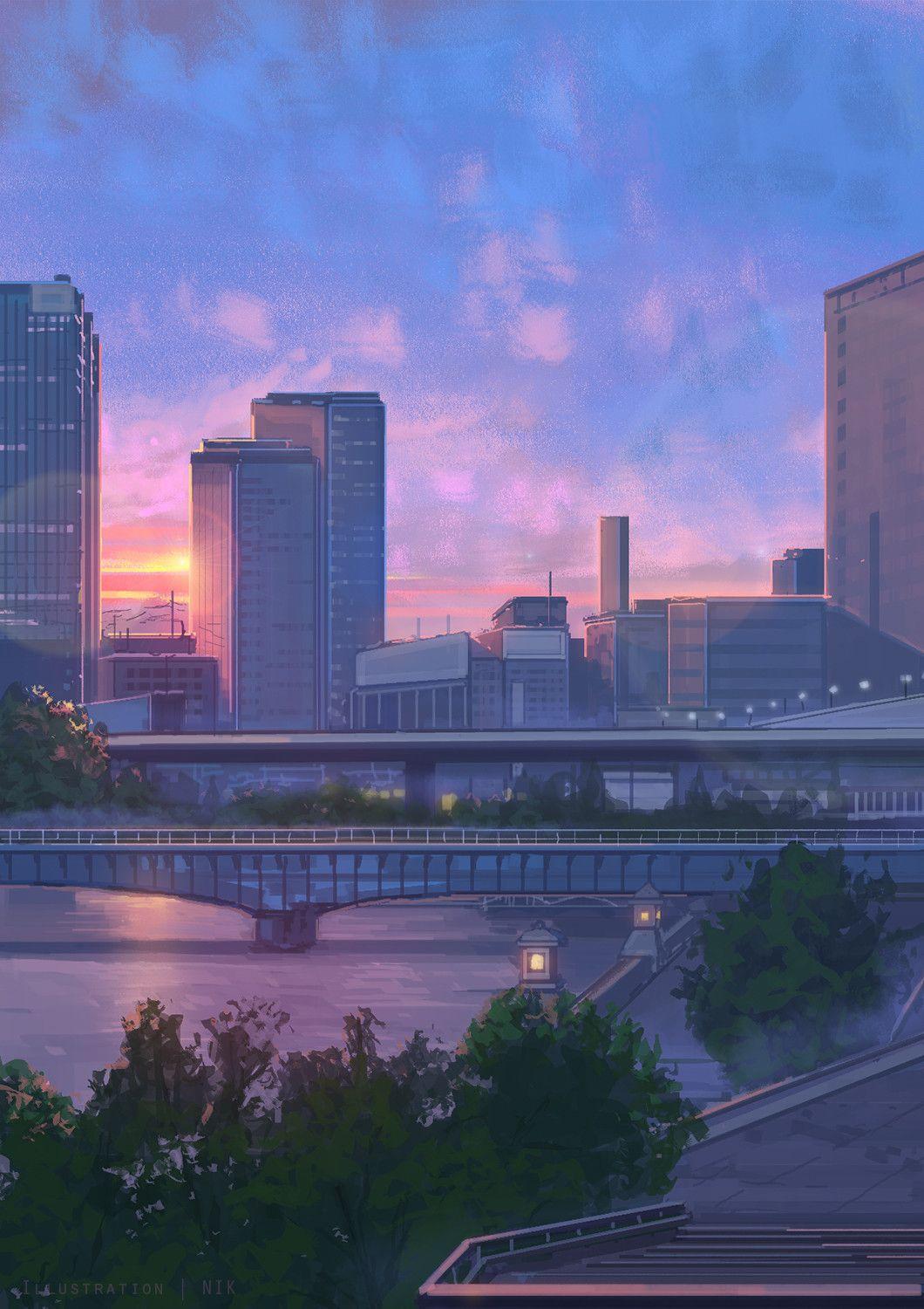 Pink, JP NIK. Anime scenery, Anime places, Landscape
