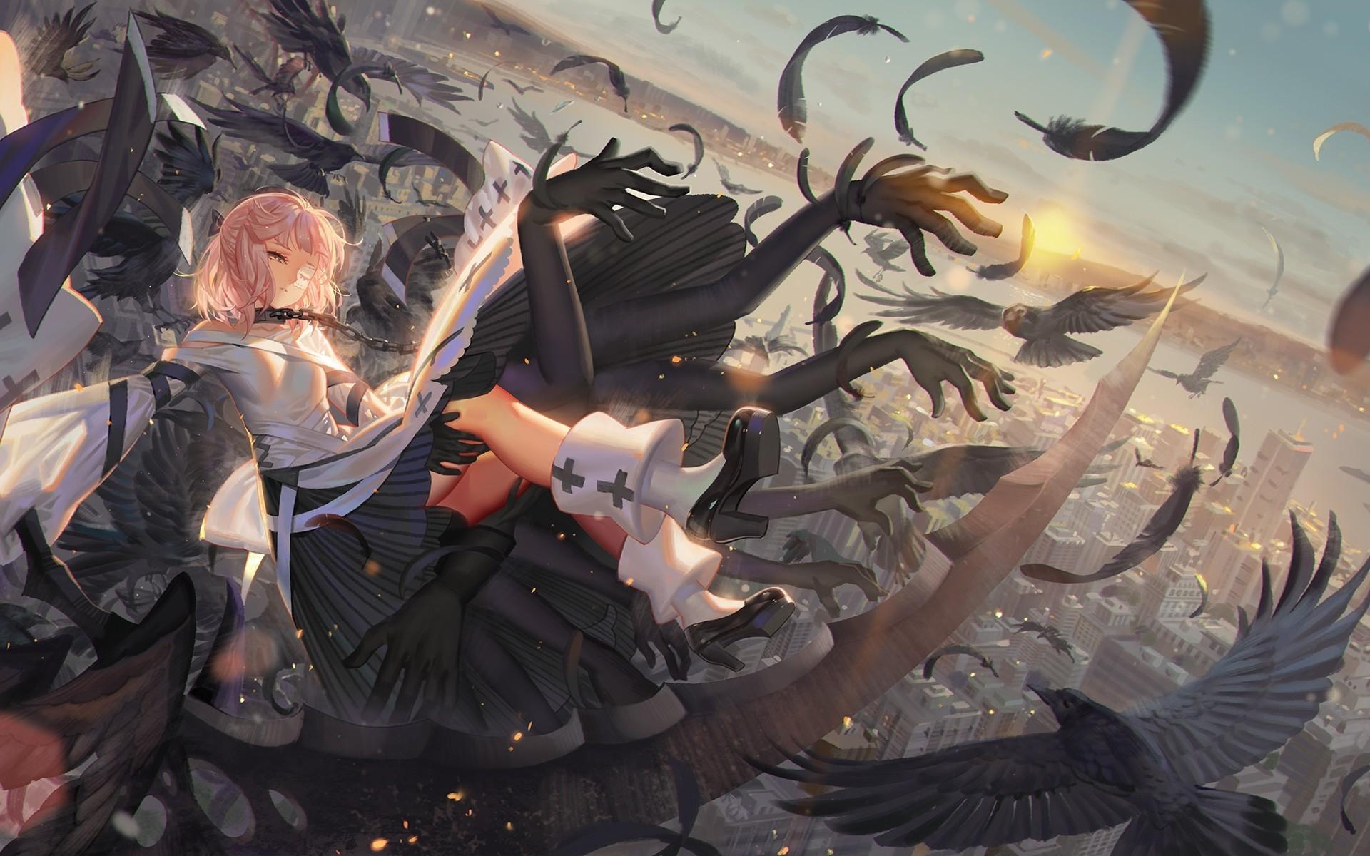 Download 1920x1200 Forever 7th Capital, Anime Girl, Crows, Pink
