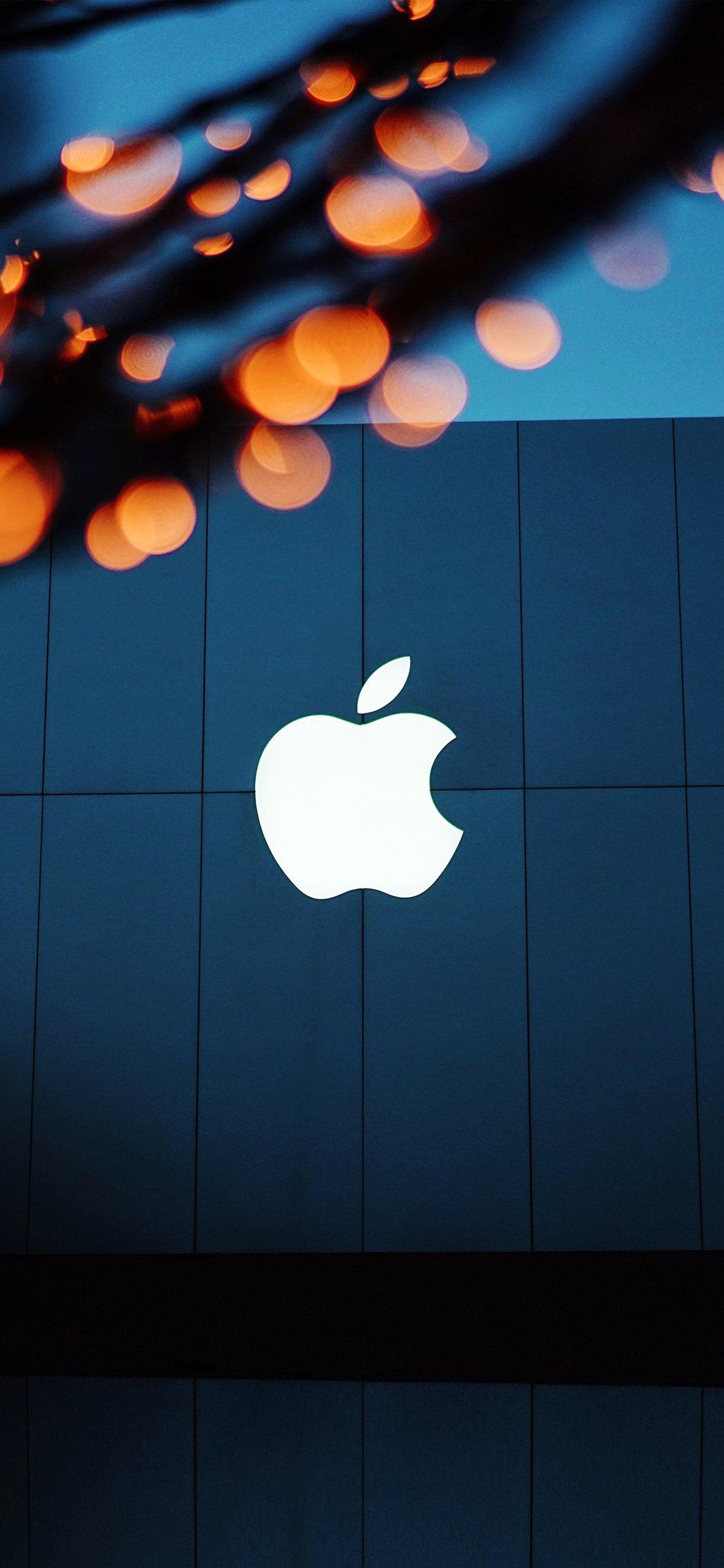 iPhone X wallpaper. apple logo blue orange dark