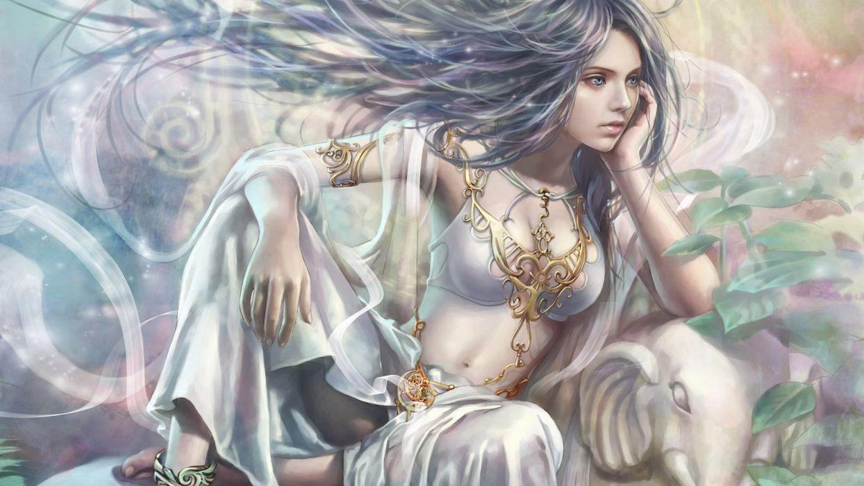 Women blue eyes princess fantasy art artwork pale skin black hair