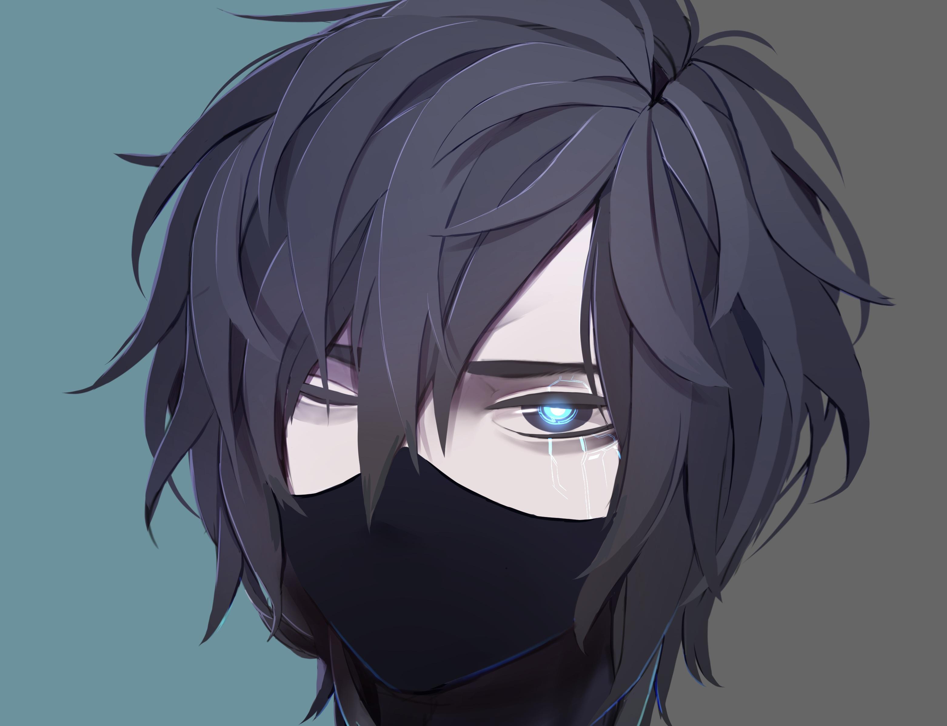 Dark anime boy with mask. Black and white  Dark anime, Cute anime boy,  Cute anime guys