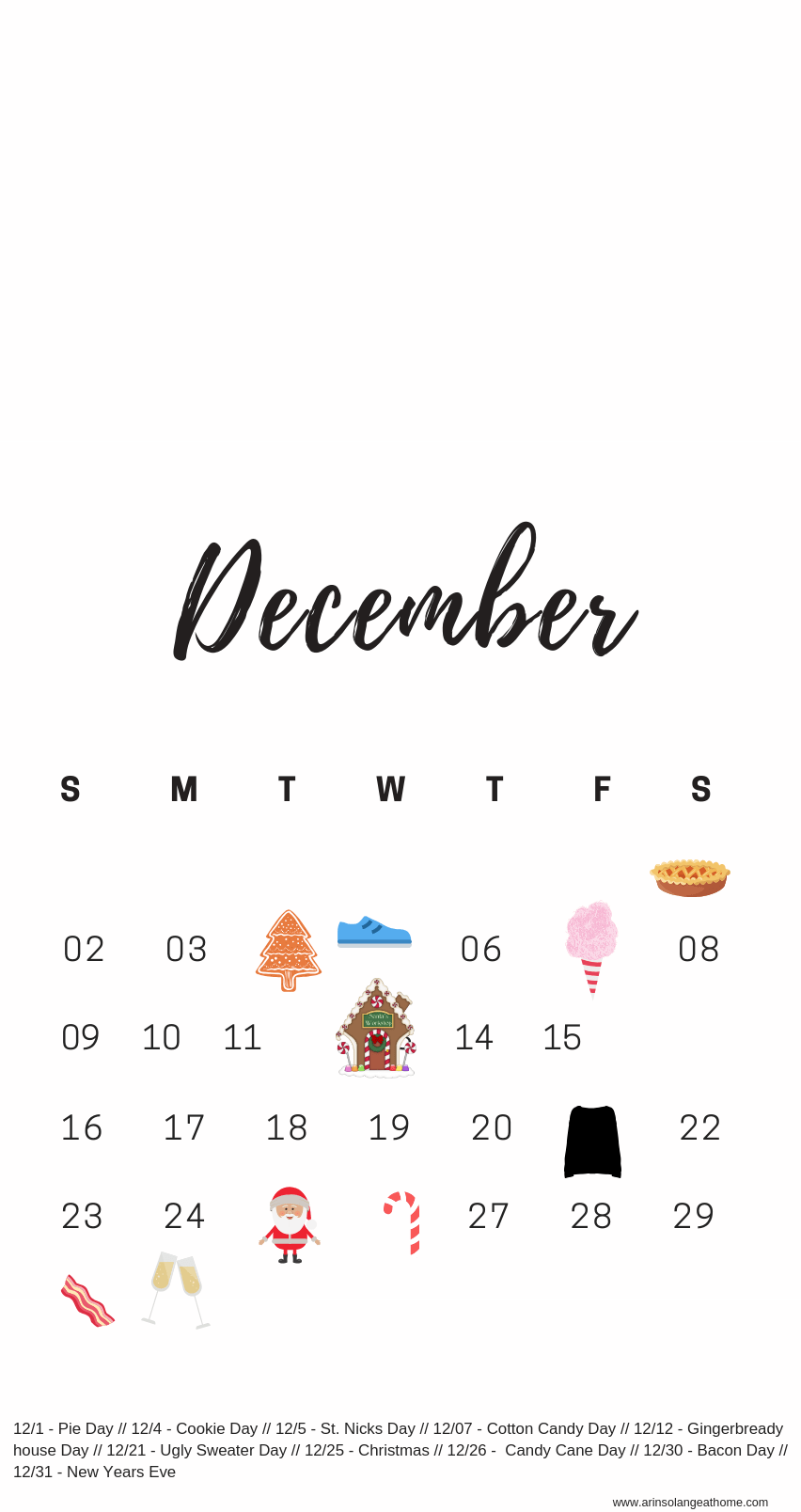 December National Days Calendar. Holiday iphone wallpaper