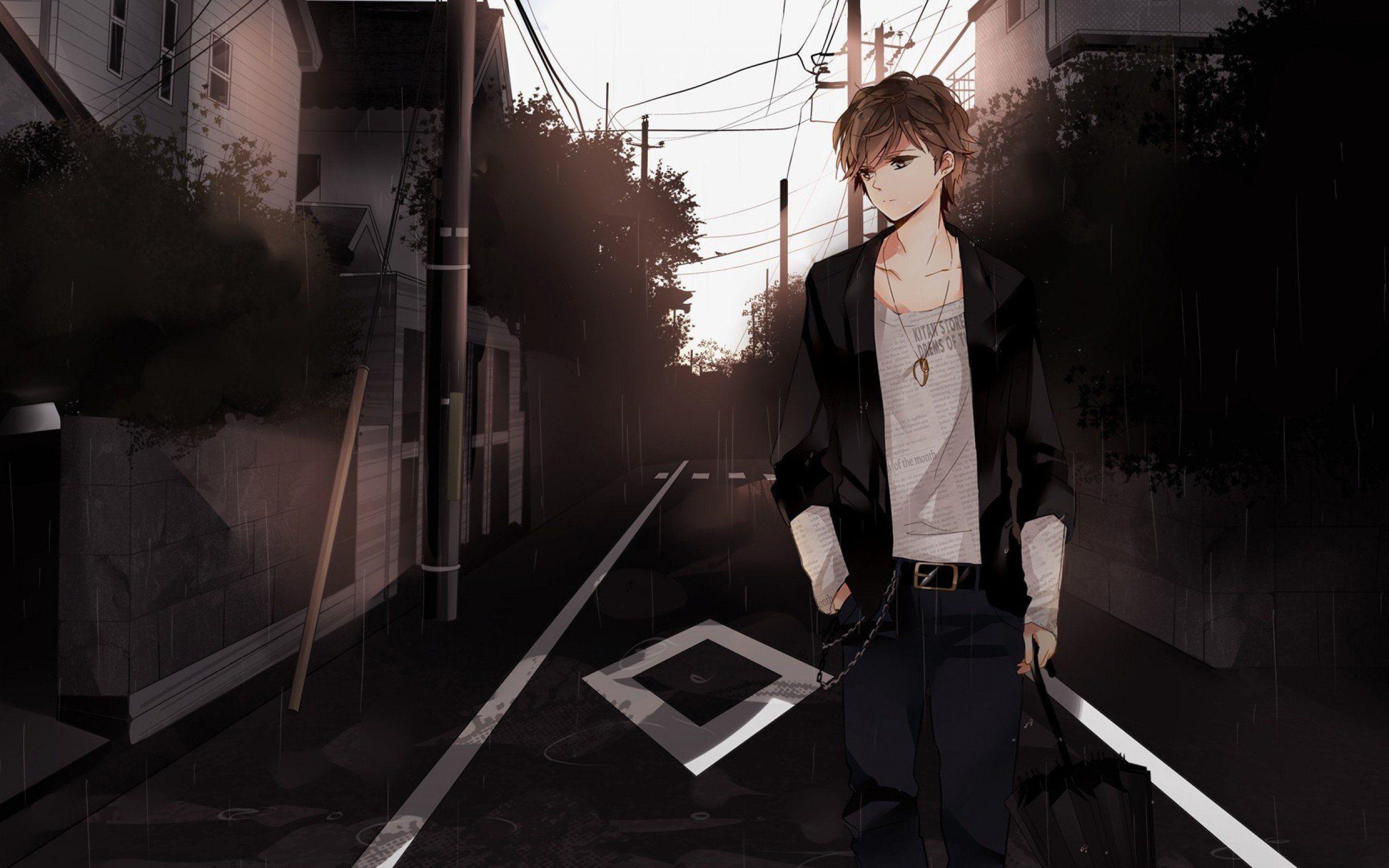 Anime boy brown hair brown eyes walk street. Anime wallpaper, Emo