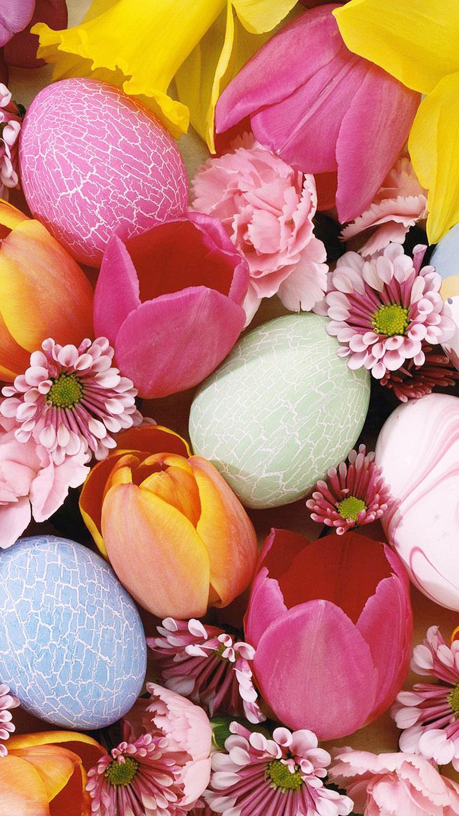 Download wallpaper 938x1668 tulips, eggs, easter background iphone