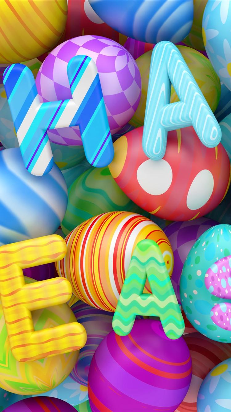Happy Easter, colorful eggs, 3D design 1242x2688 iPhone XS Max
