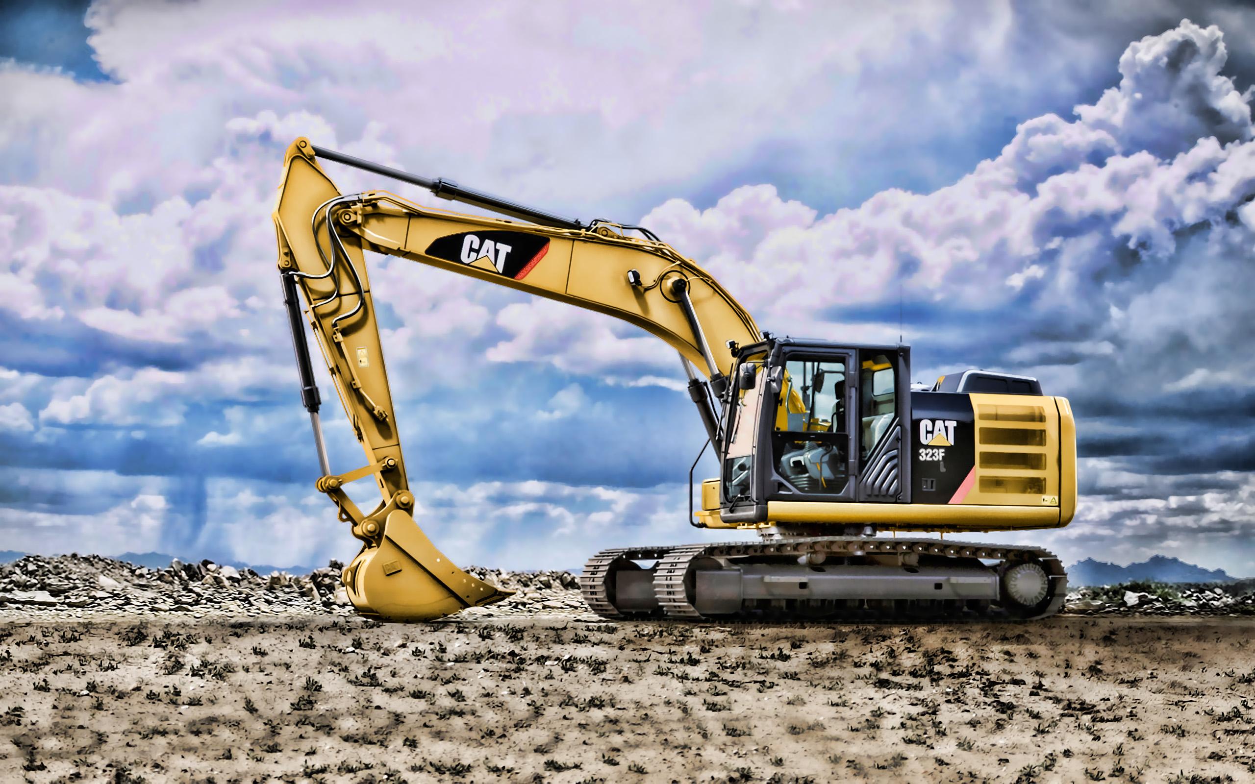 Download wallpaper Caterpillar 323F, HDR, excavator, quarry