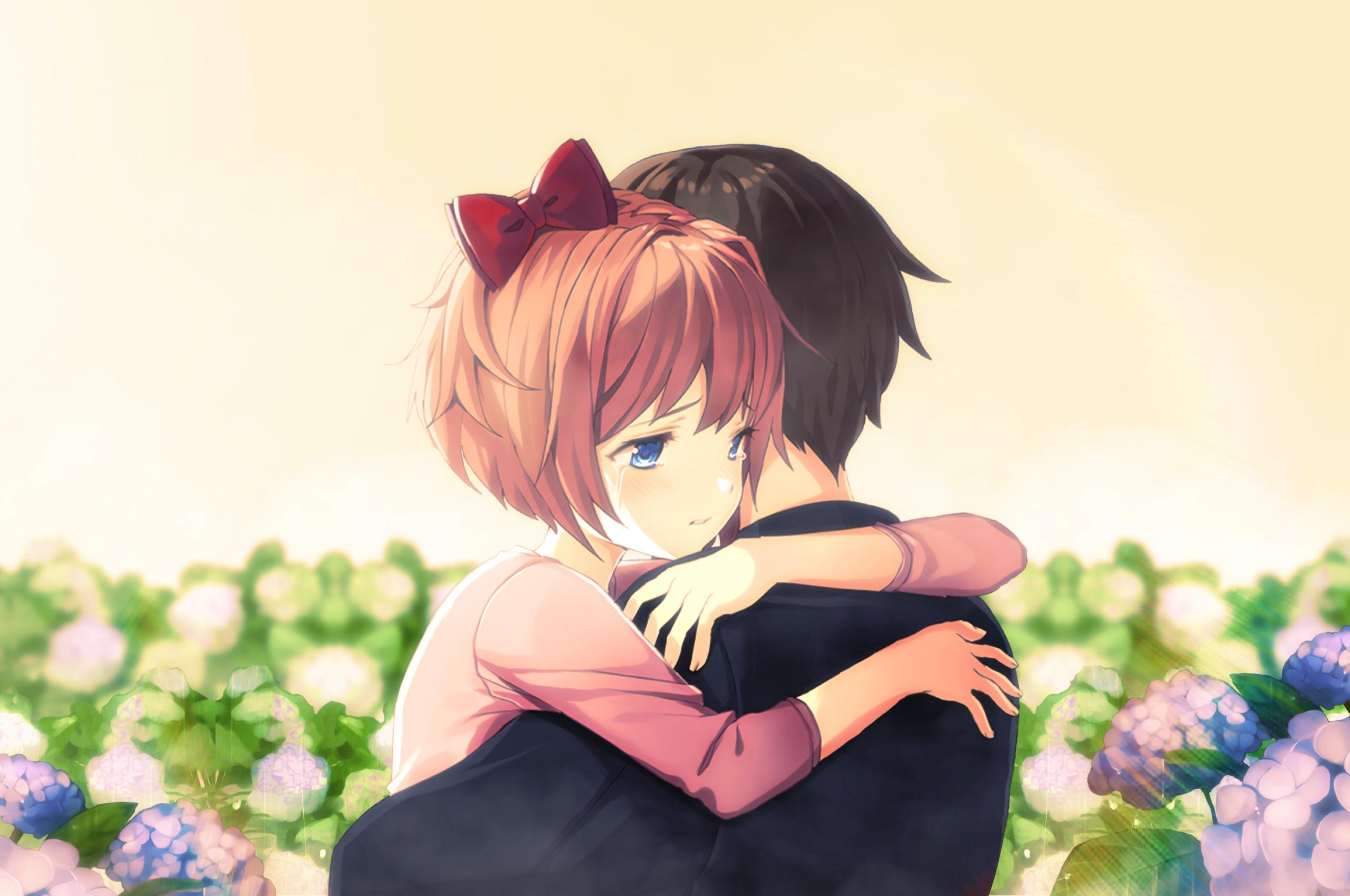 Cute Anime Couple Hug Chromebook Pixel HD 4k Wallpaper