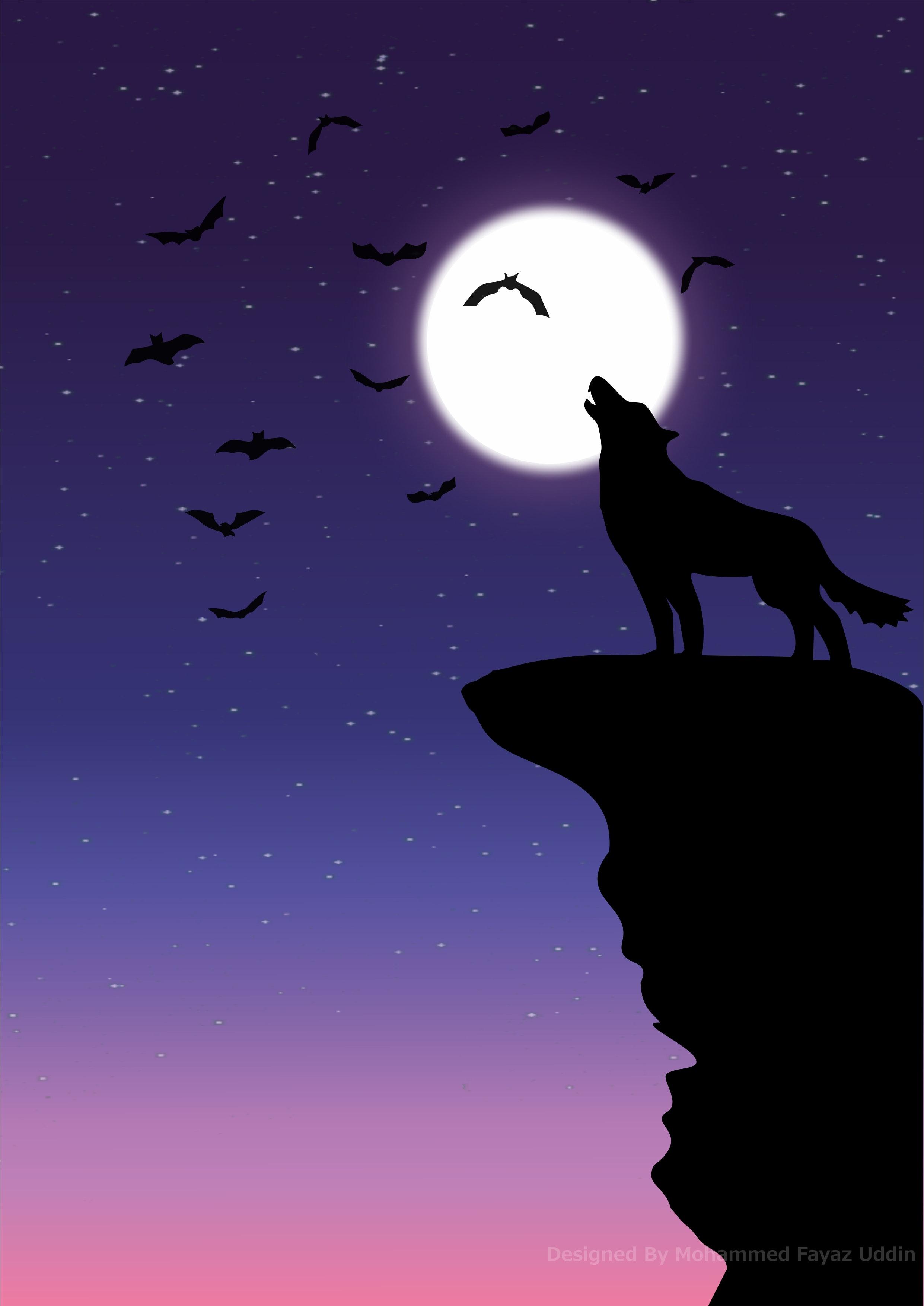 Free of android mobile wallpaper, bat, full moon