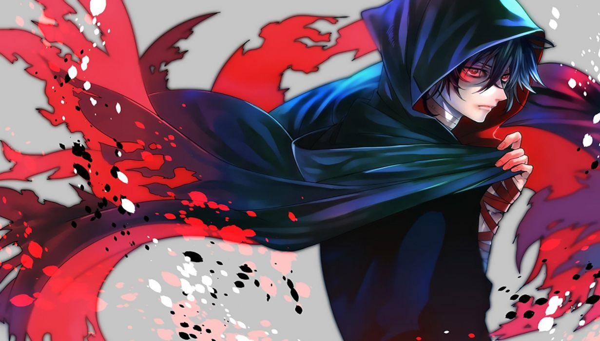 Anime boy with red eyes blue hair wallpaperx1080