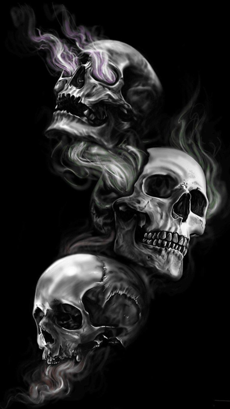 Badass Wallpaper For Android 04 0f 40 Three Skulls on Dark Black