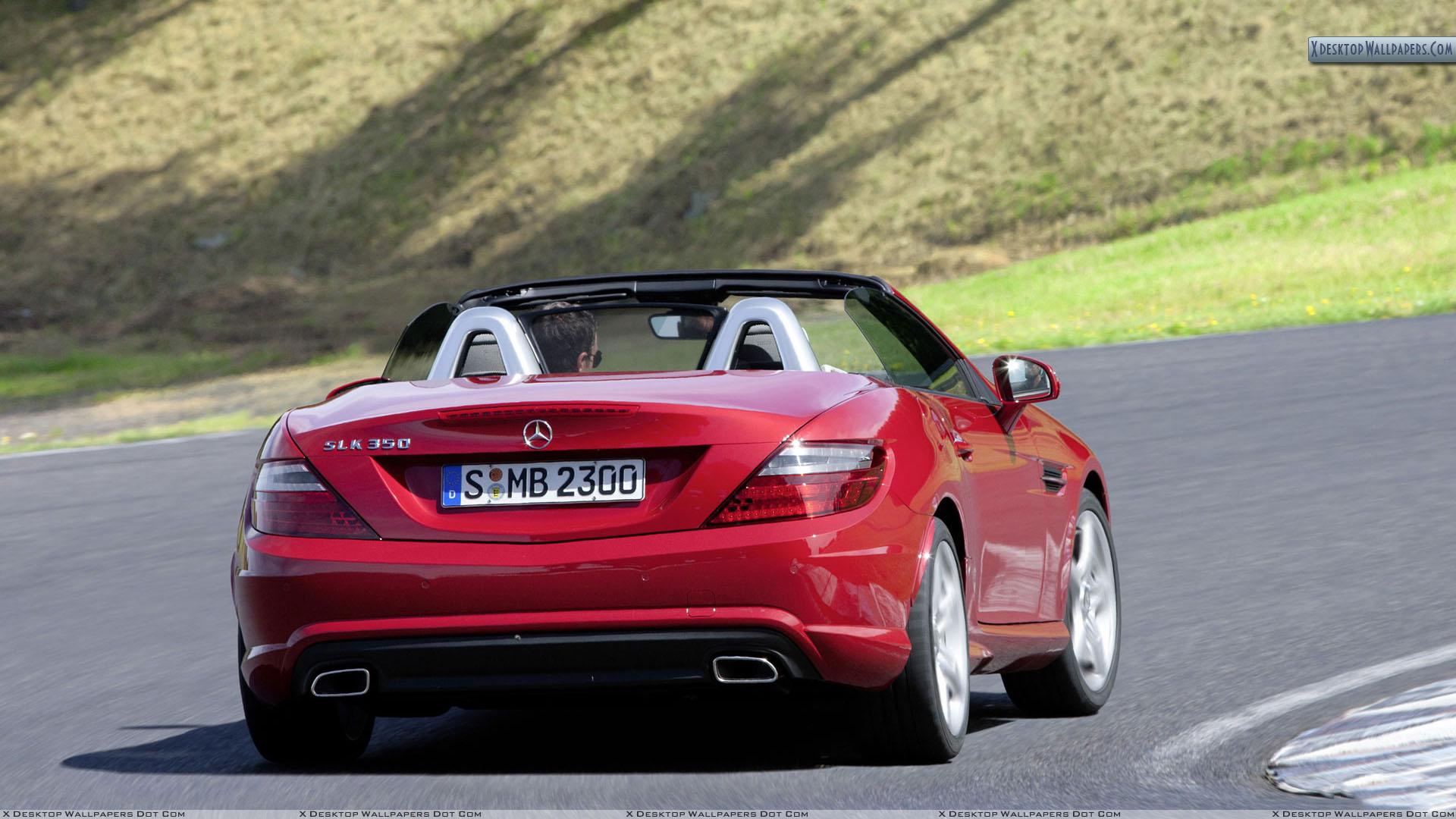 Back Pose Of Red Mercedes Benz SLK 350 On Highway Wallpaper