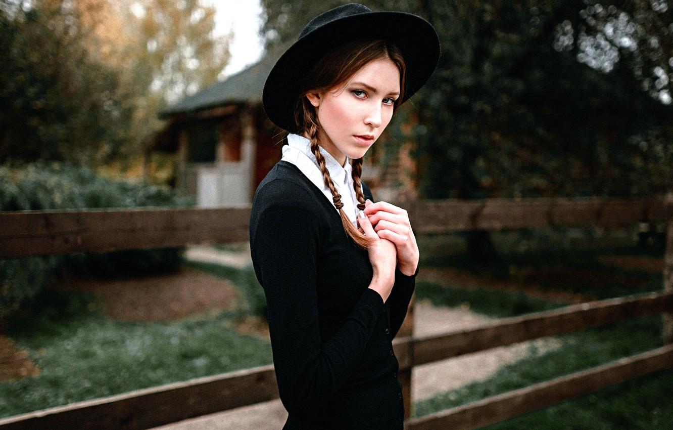 Wallpaper girl, braids, hat, George Chernyadev, Amish image