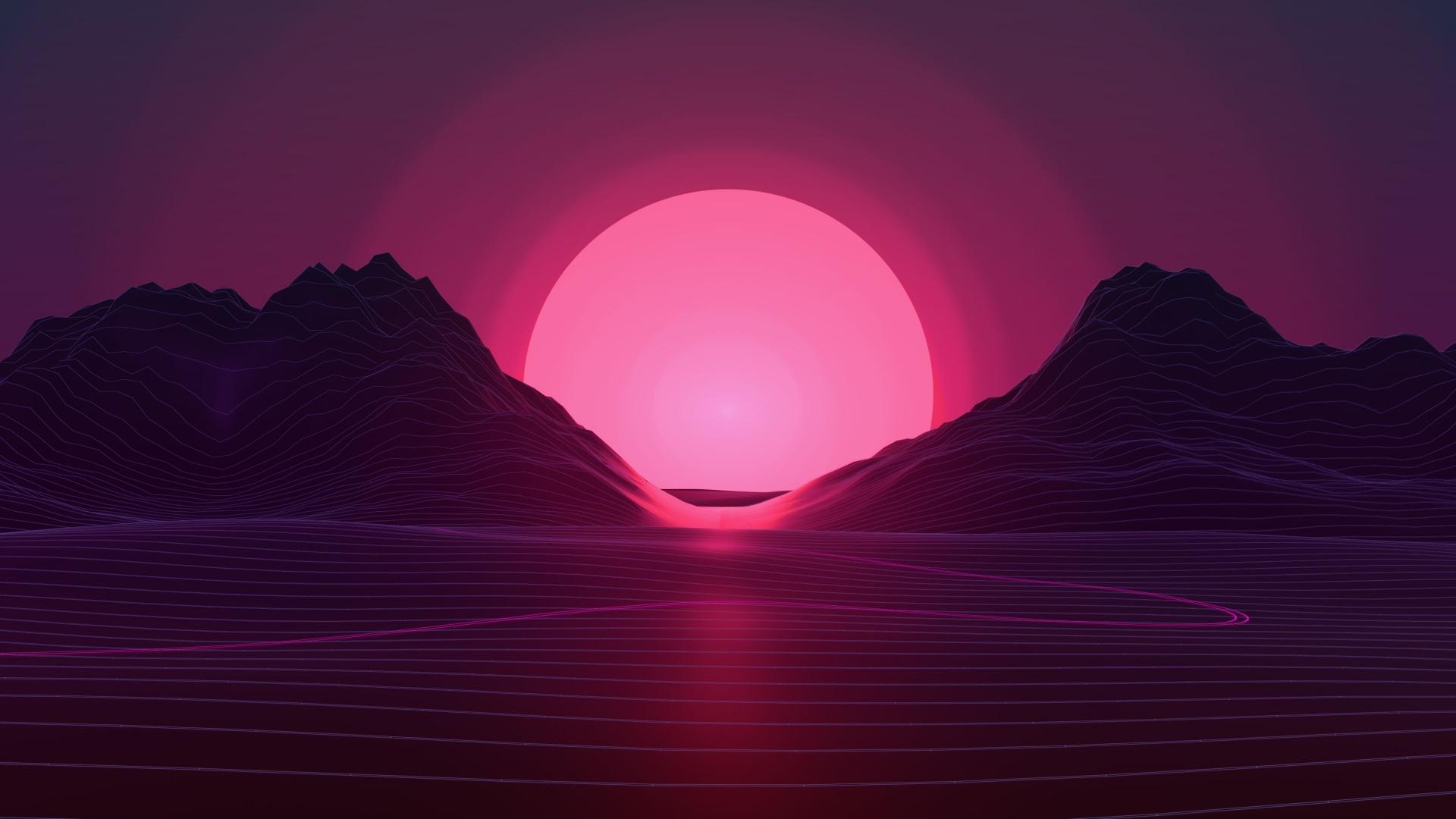 Free download sunset 4k pink sun abstract landscape neon lights