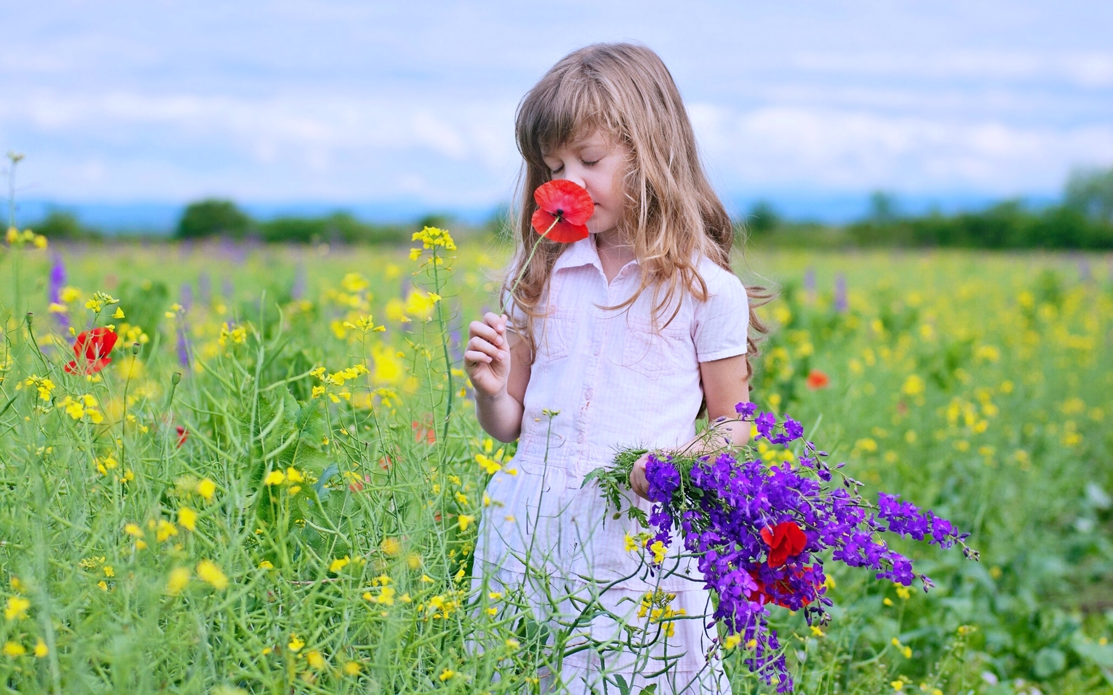 Kids children nature landscapes flowers fields spring joy fun