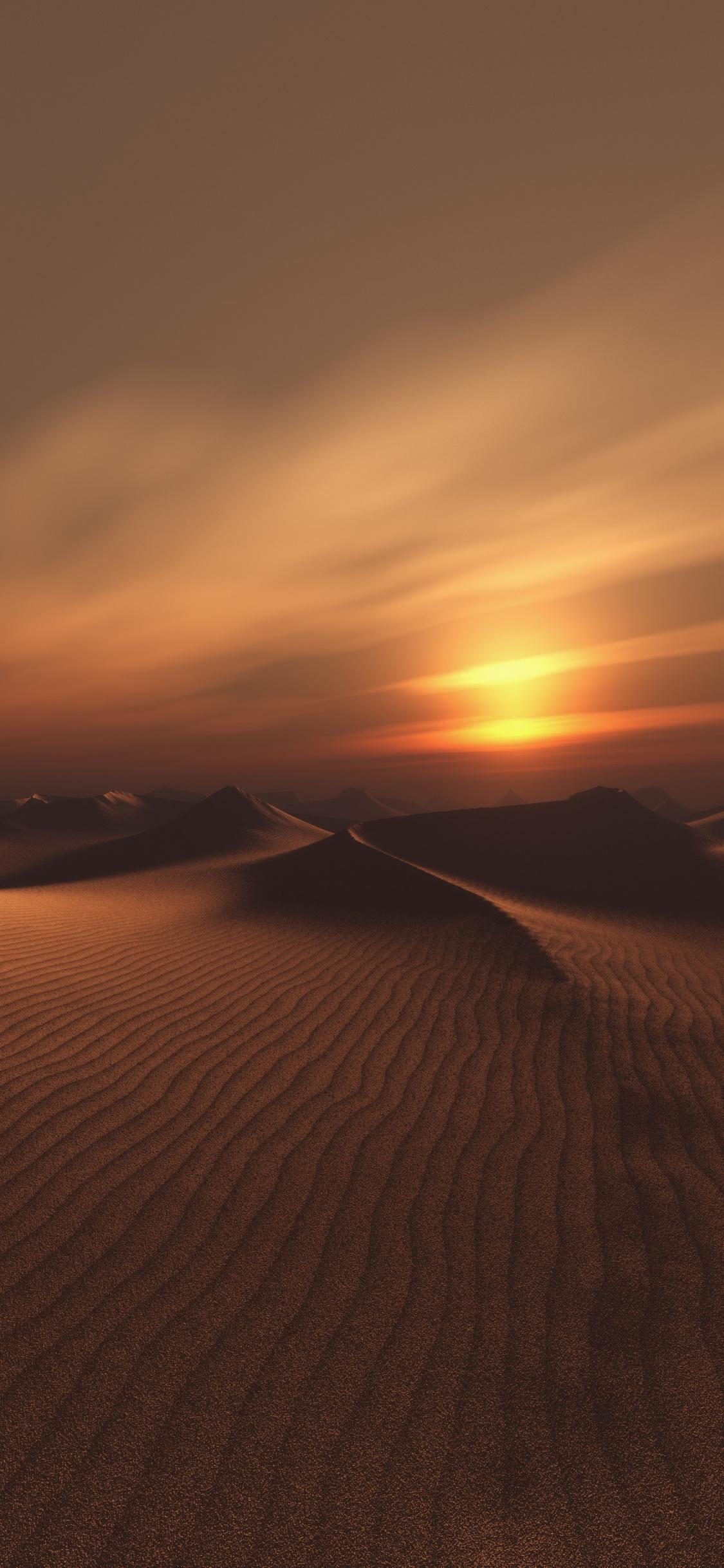 Download 1125x2436 wallpaper sand, desert, sunset, dunes, sunset