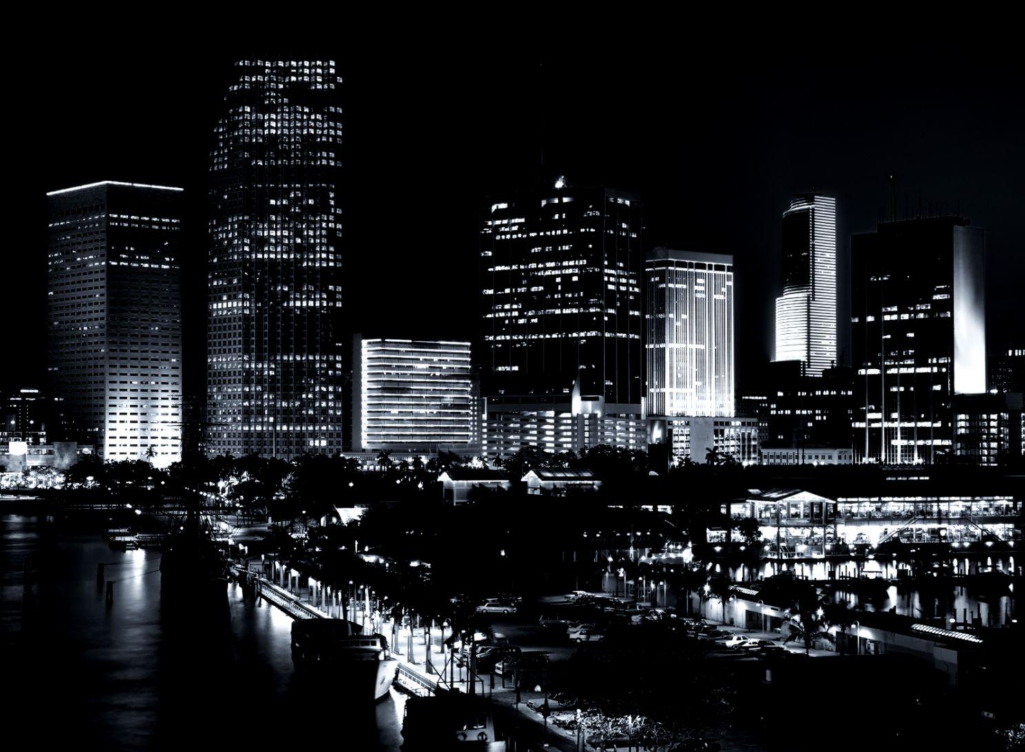 Black And White Dallas Night Skyline HD Wallpaper