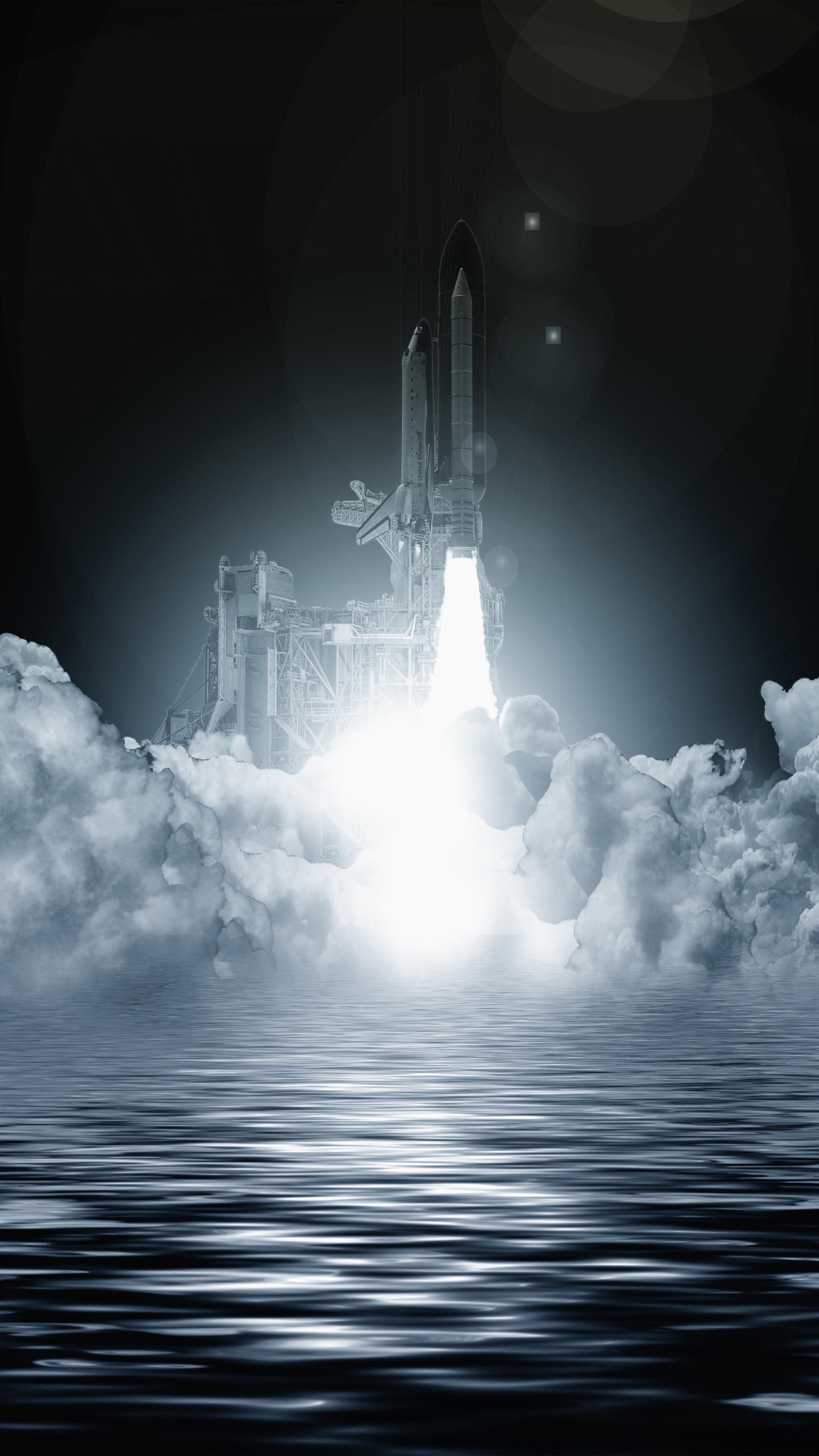 Space Shuttle Launch Clouds Seascape Free 4K Ultra HD Mobile Wallpaper