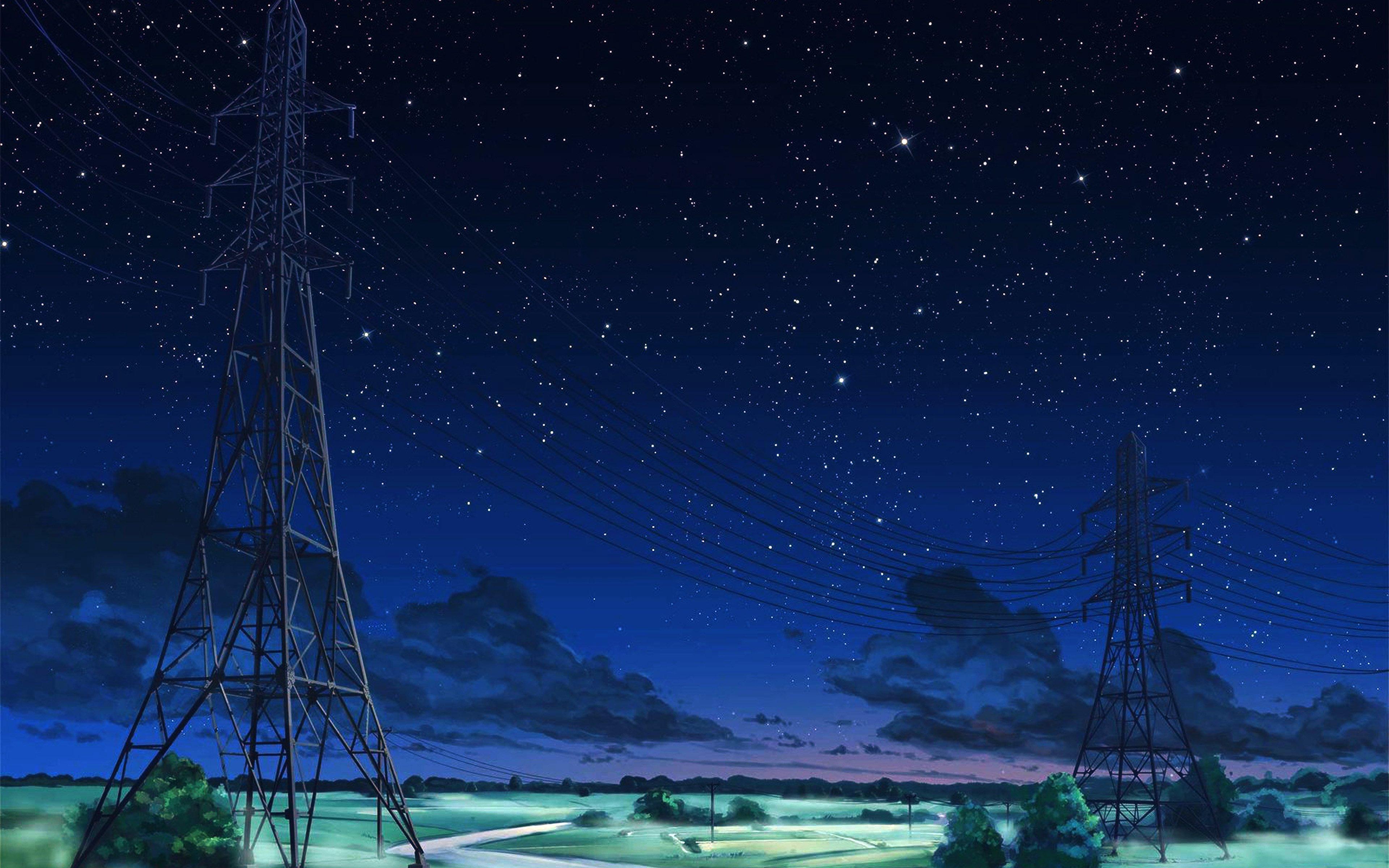 Arseniy Chebynkin Night Sky Star Blue Illustration Art Anime Dark Wallpaper