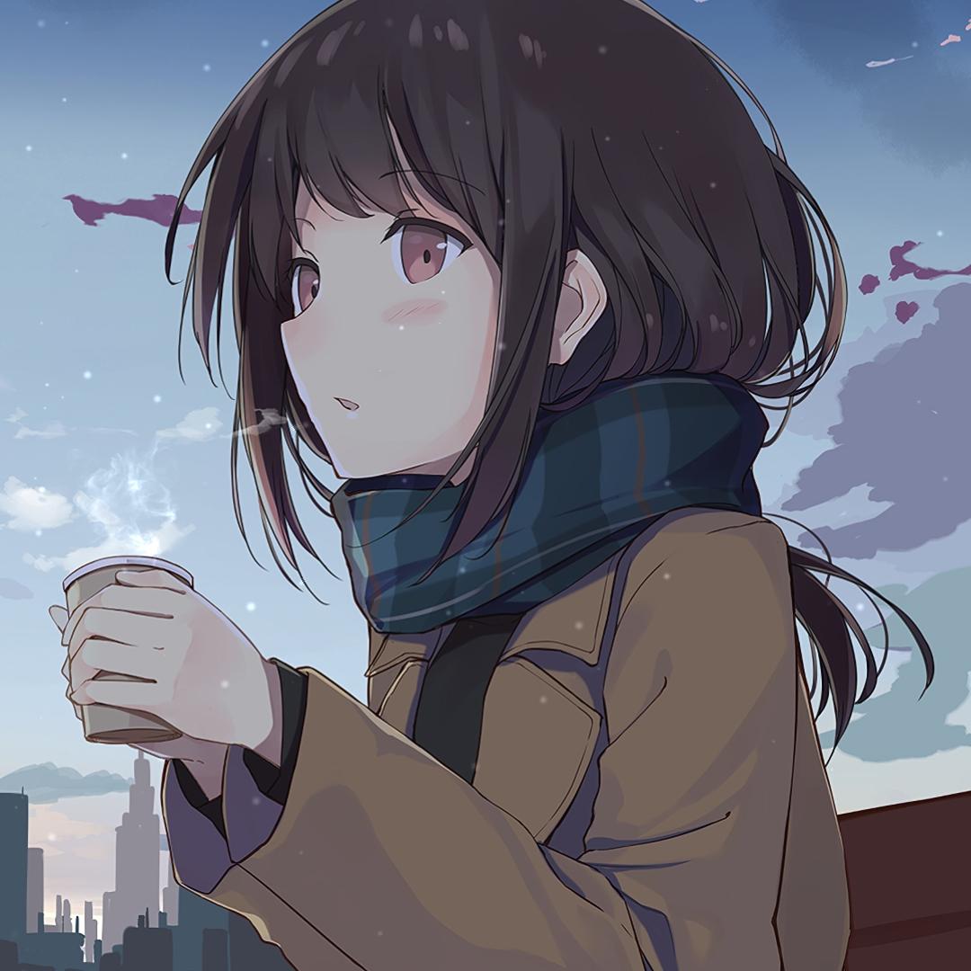 Anime Girl Drinking Coffee.