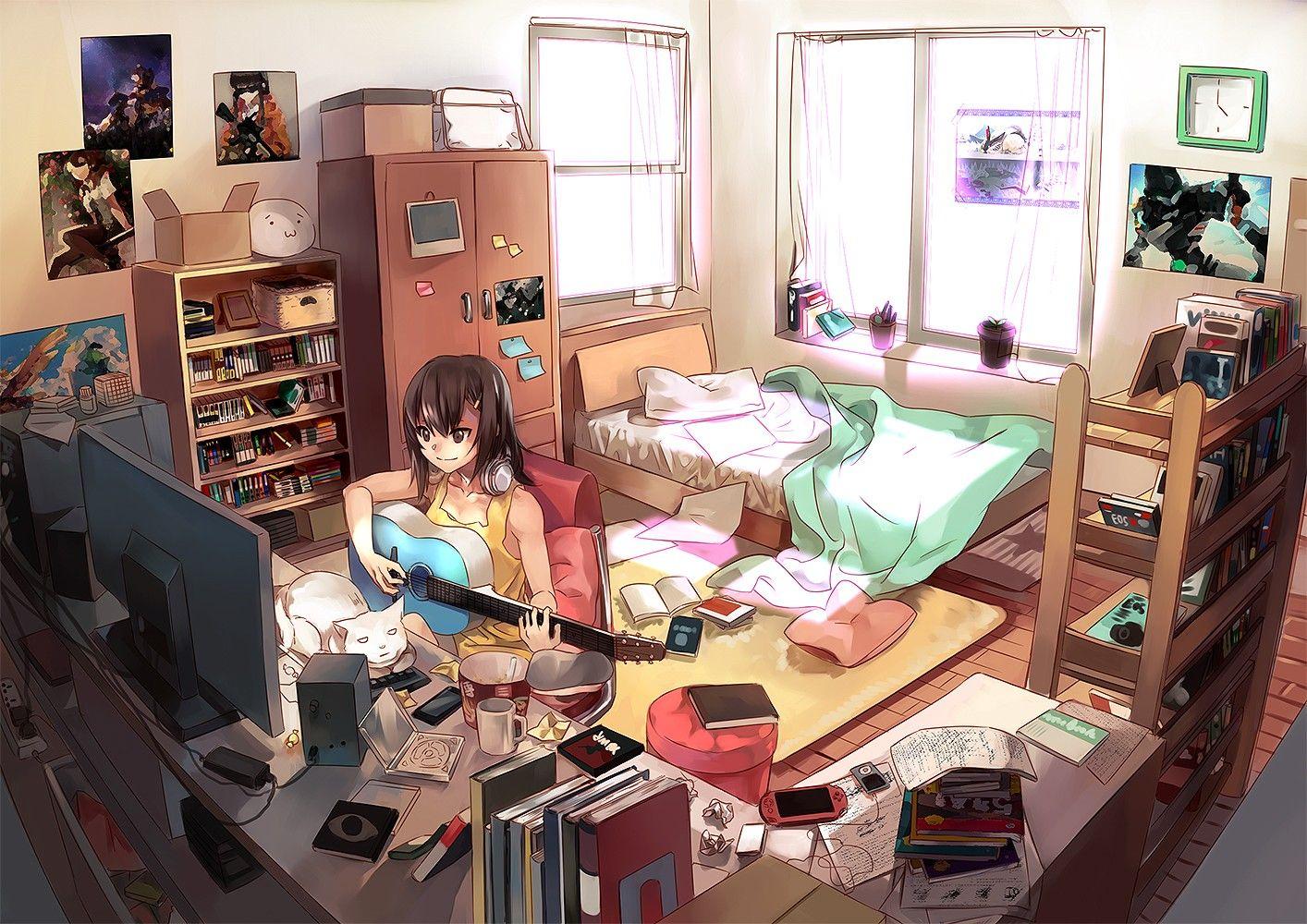 Girl Playing Guitar wallpaper. Otaku room, Anime background