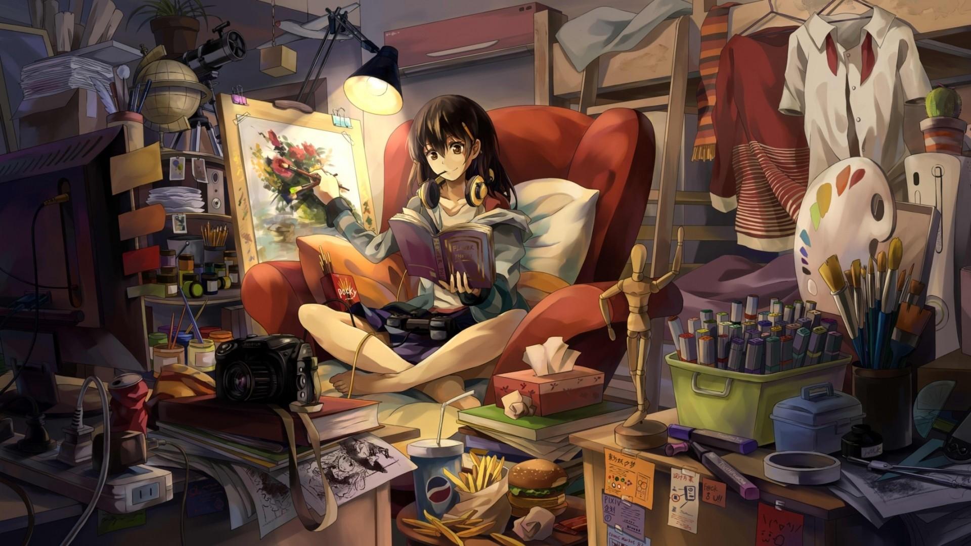 Wallpaper Neko, Yanshoujie, Room, Girl, Graphic, Hand, Pc