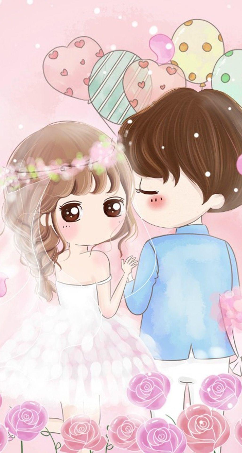 Love Cute Cute Couple Pic Cartoon Wallpaper