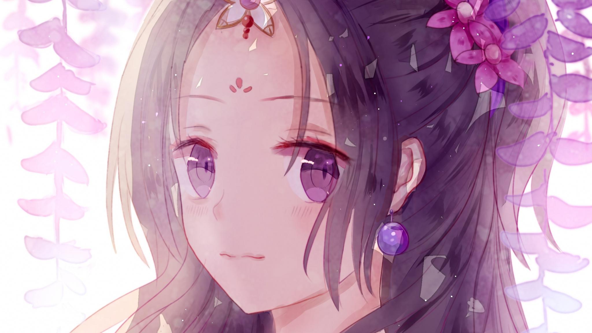 Download 2048x1152 wallpaper beautiful, anime girl, purple eyes