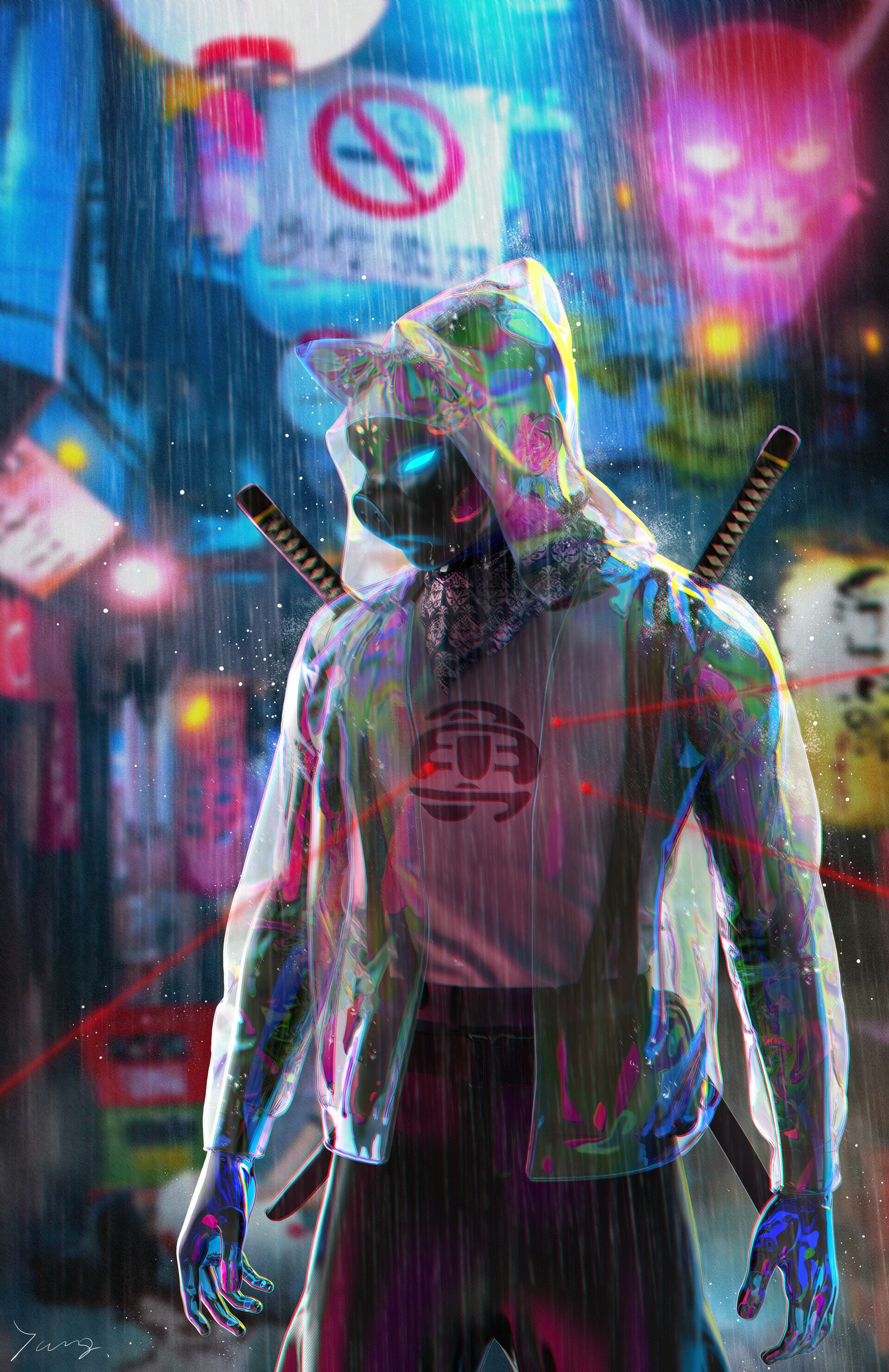 Cyberpunk Neon Samurai Sword Warrior HD WALLPAPER 