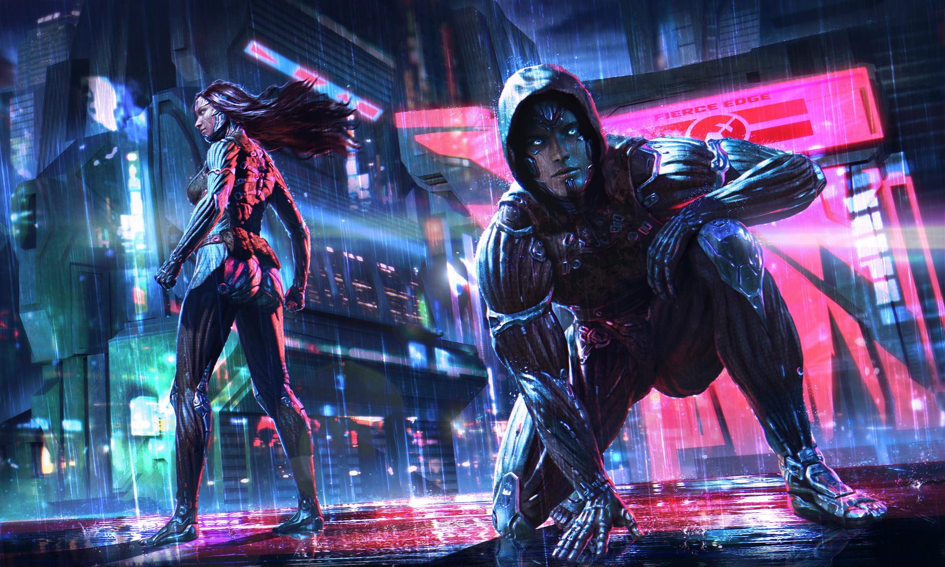 resolution. Street Samurai poster, cyberpunk, neon