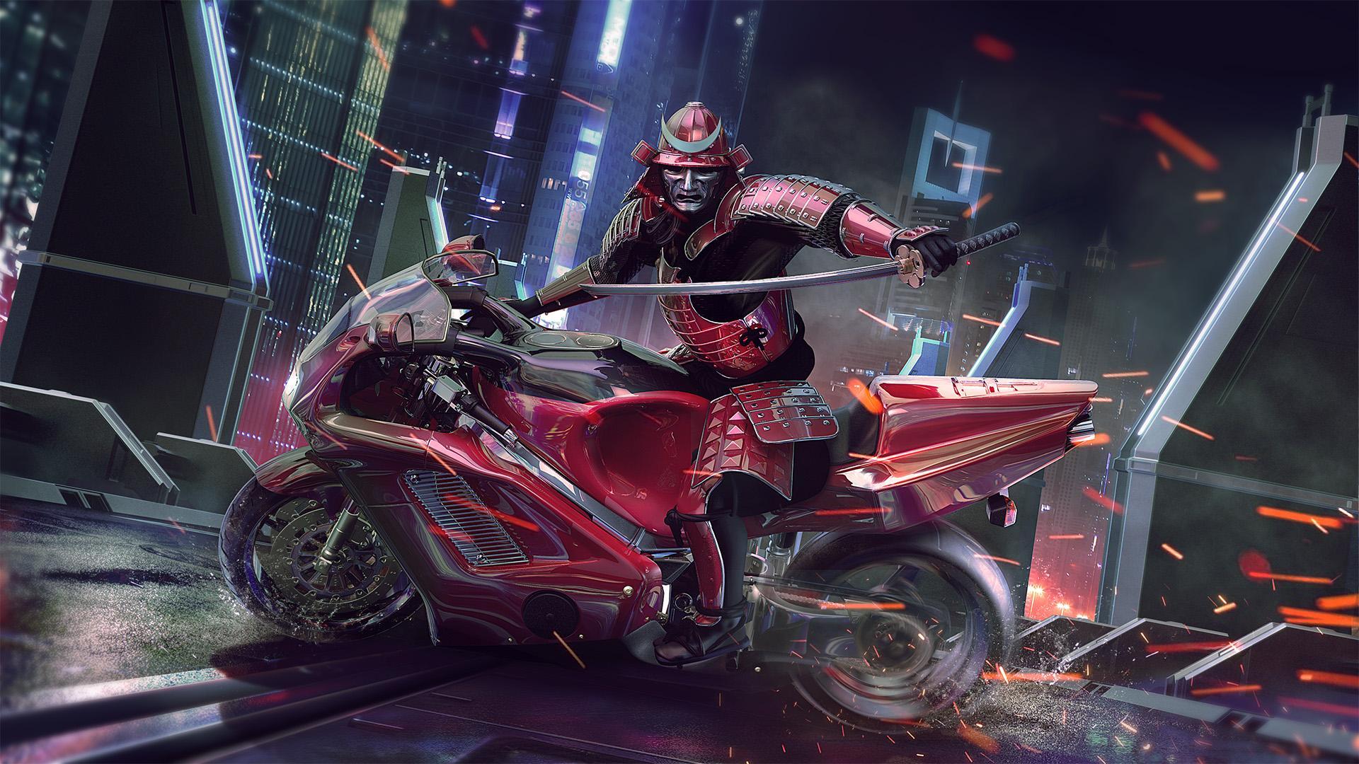 Neon Samurai Cyberpunk, HD wallpaper