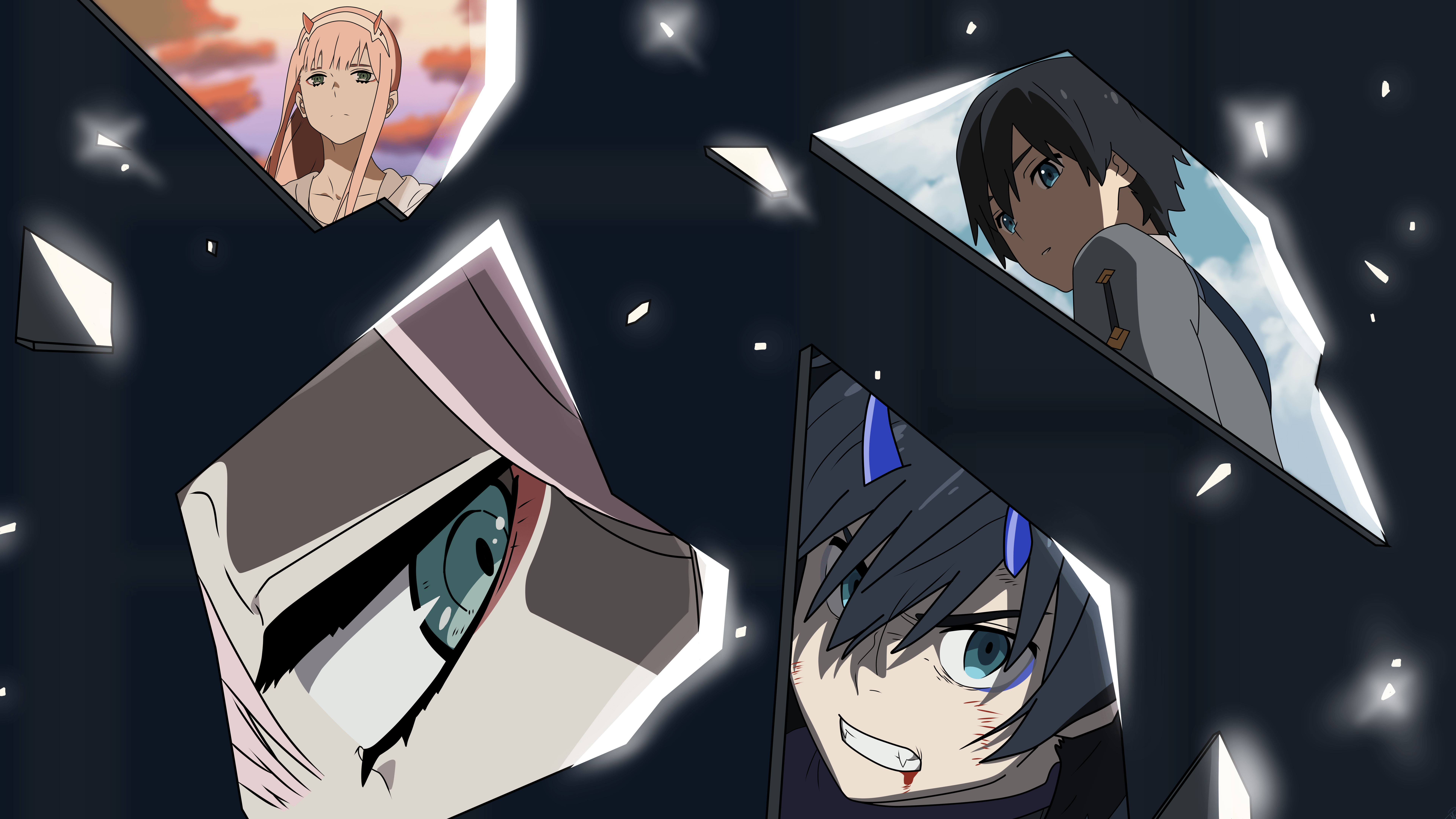 Hiro and Zero Two Moments In Broken Glass 8k Ultra HD Wallpaper