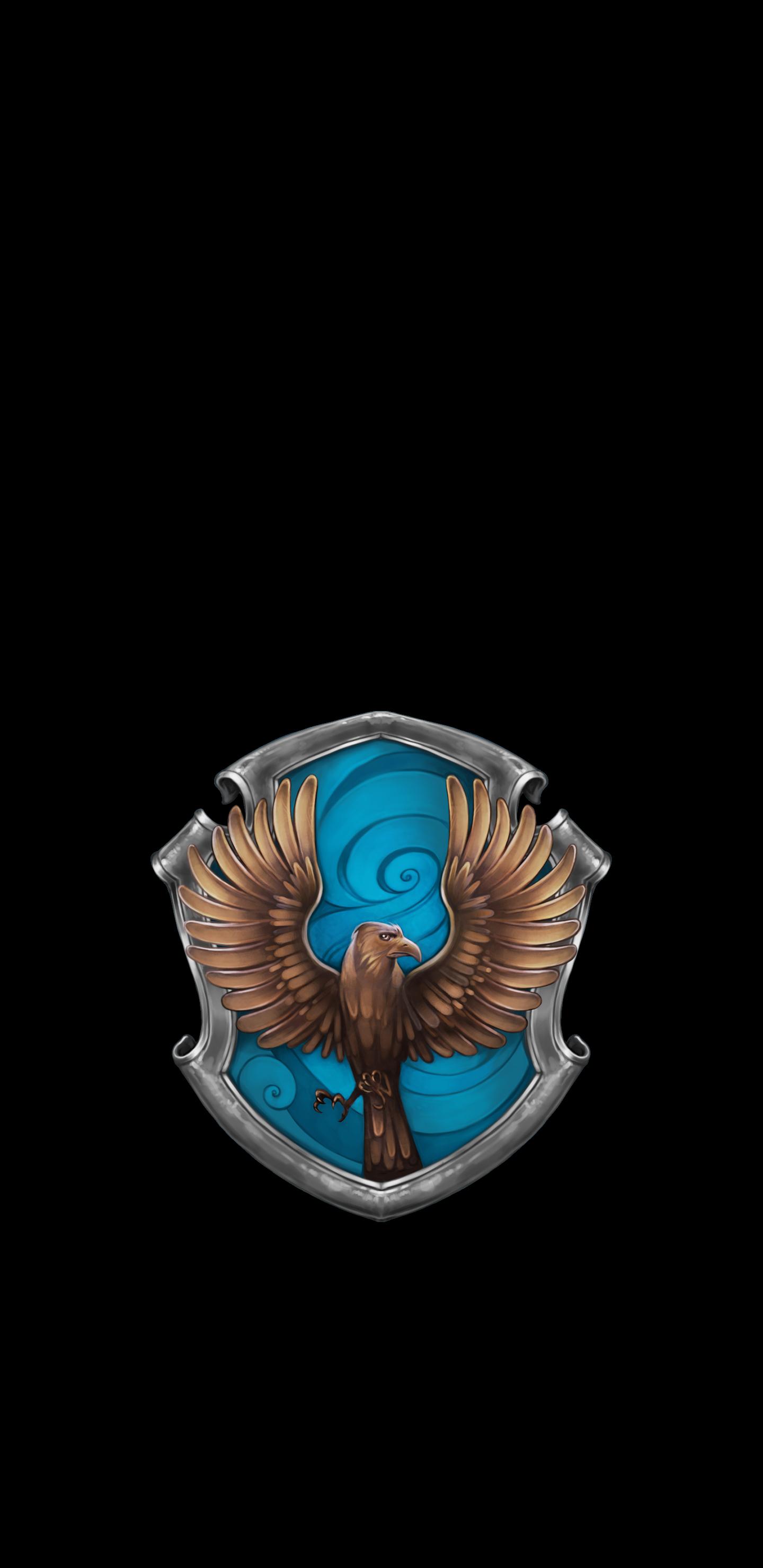 Ravenclaw & Slytherin house crest AMOLED wallpaper for mobile phones [1440x2960]