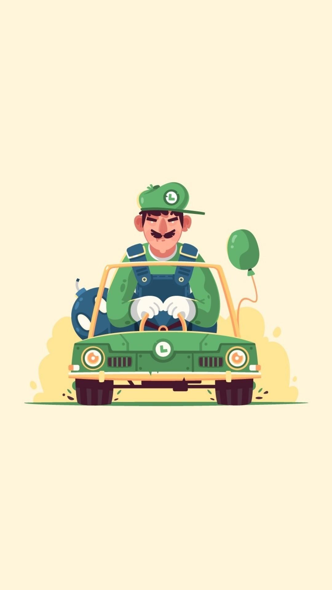 Download 1080x1920 Mario Kart, Luigi, Minimalistic Wallpaper