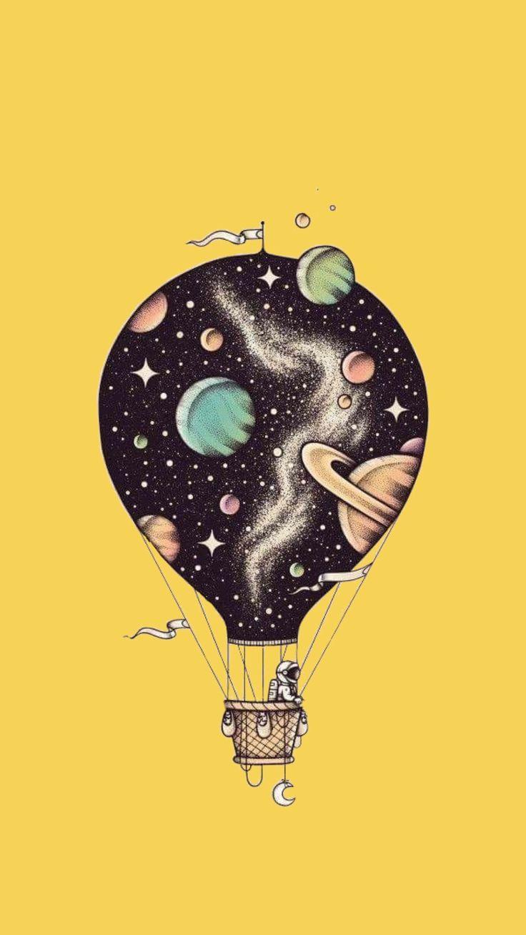 Yellow Lockscreen / Wallpaper / Background Aesthetic Space Balloon