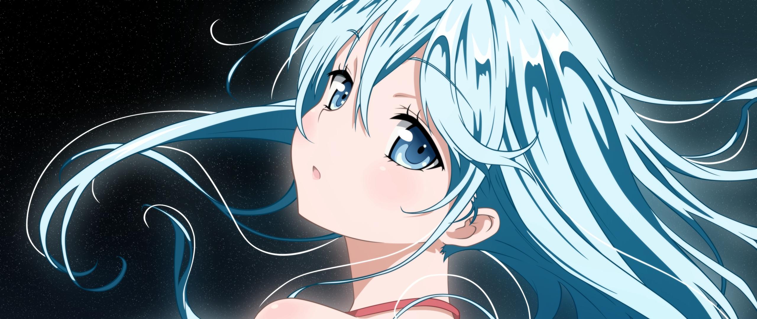 Download wallpaper 2560x1080 anime, girl, hair, blue, eyes dual