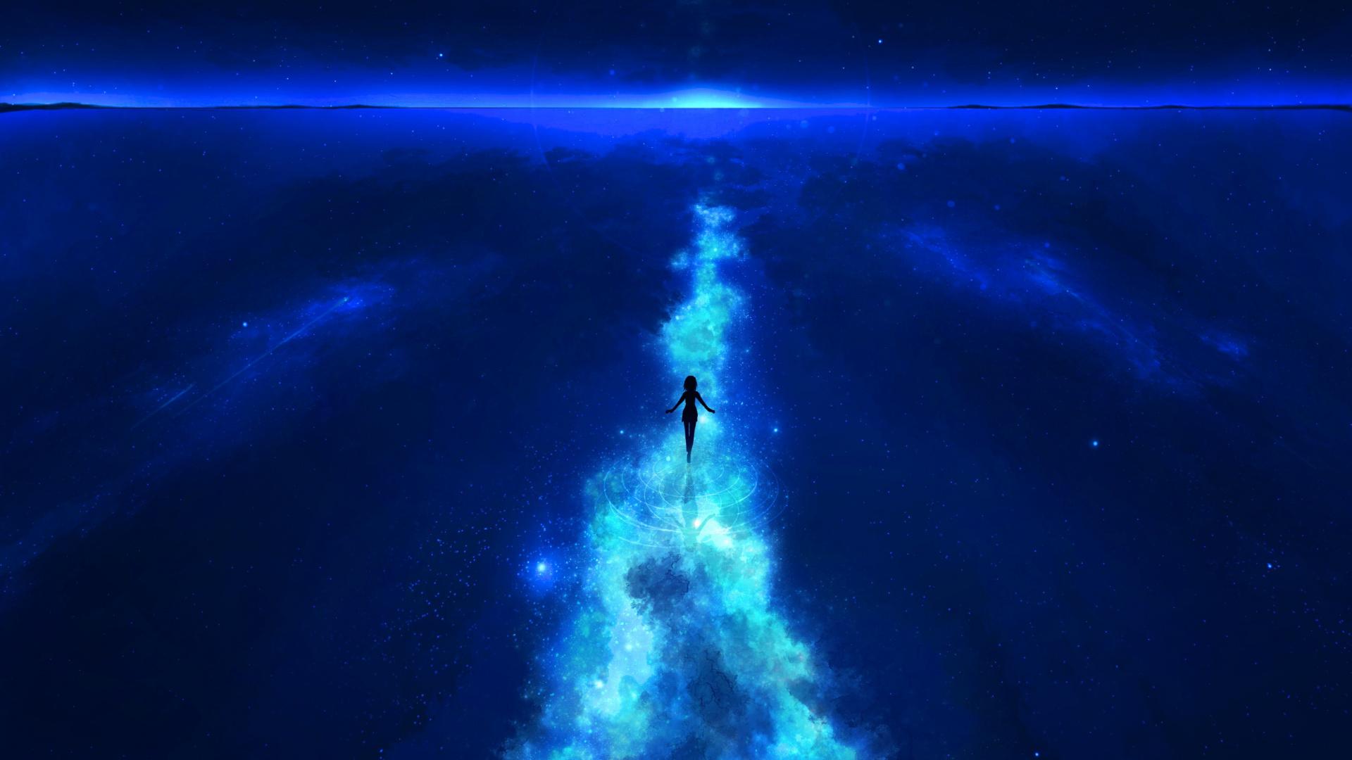 Download Anime, original, silhouette, blue, night wallpaper