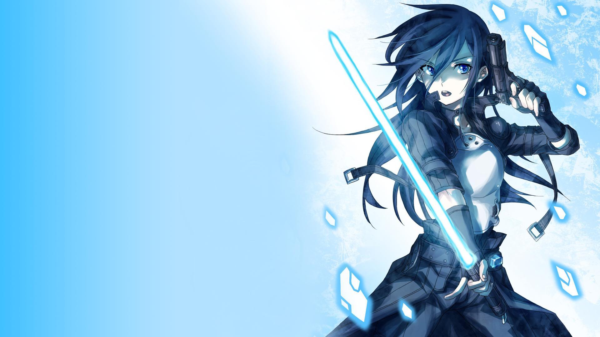 Anime Girl, Blue Background, Sword wallpaper. anime. Wallpaper