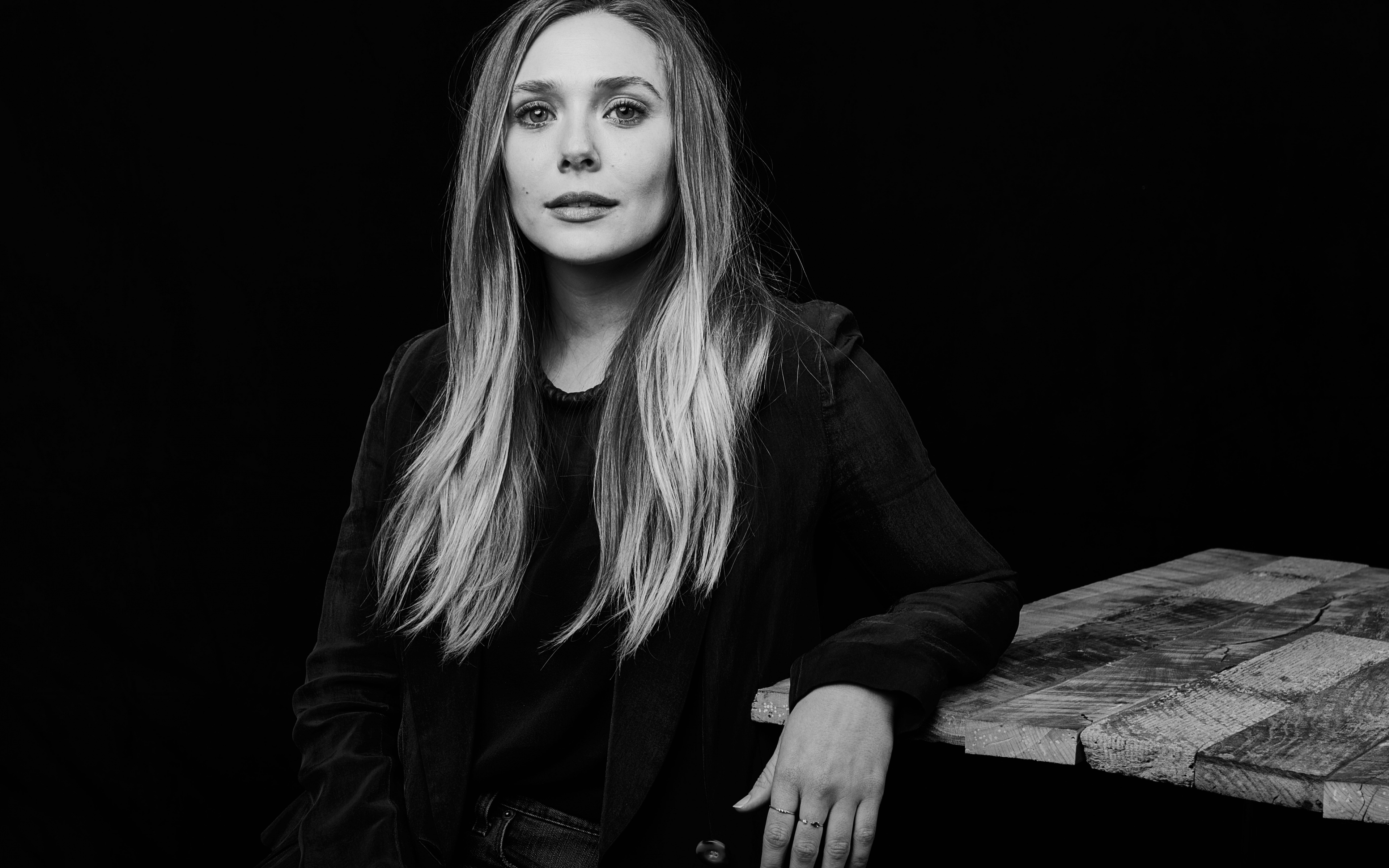 Wallpaper Elizabeth Olsen, Beautiful Actress, Monochrome