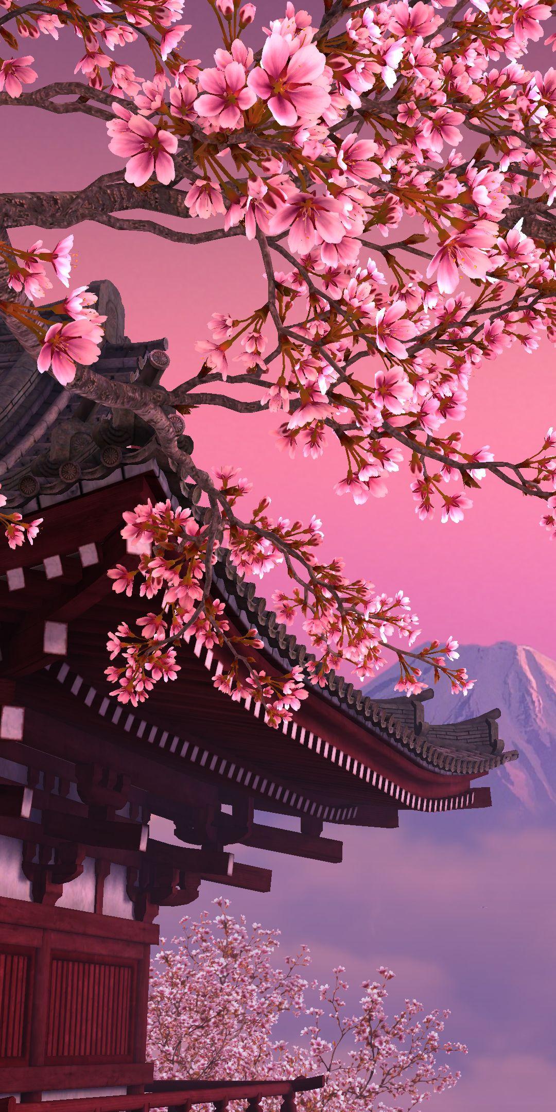 Japanese Sakura Tree Mobile Wallpaper. Scenery wallpaper, Minimalist wallpaper, Aesthetic pastel wallpaper