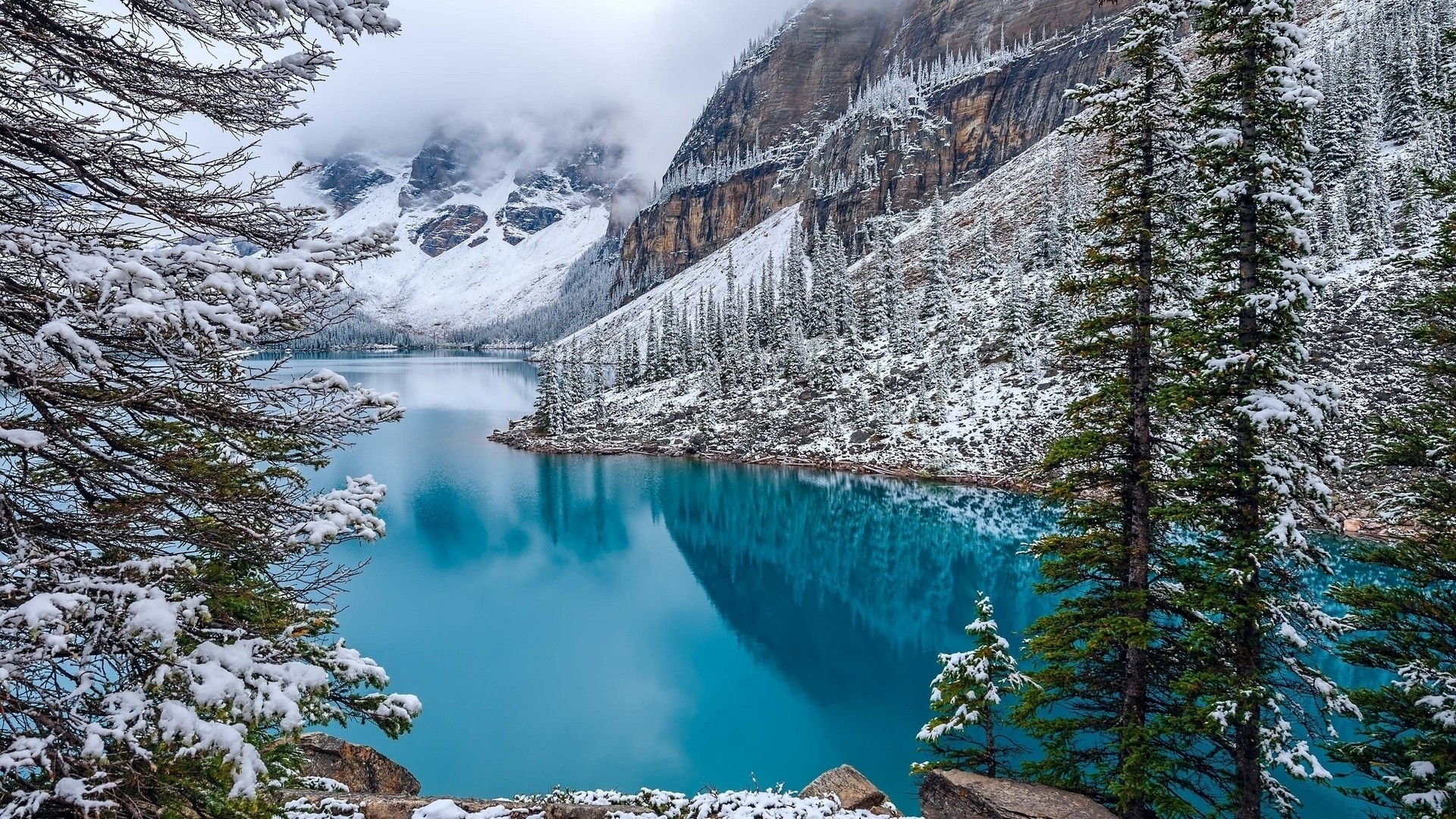 #turquoise, #snow, #Canada, #Moraine Lake, #trees, #water